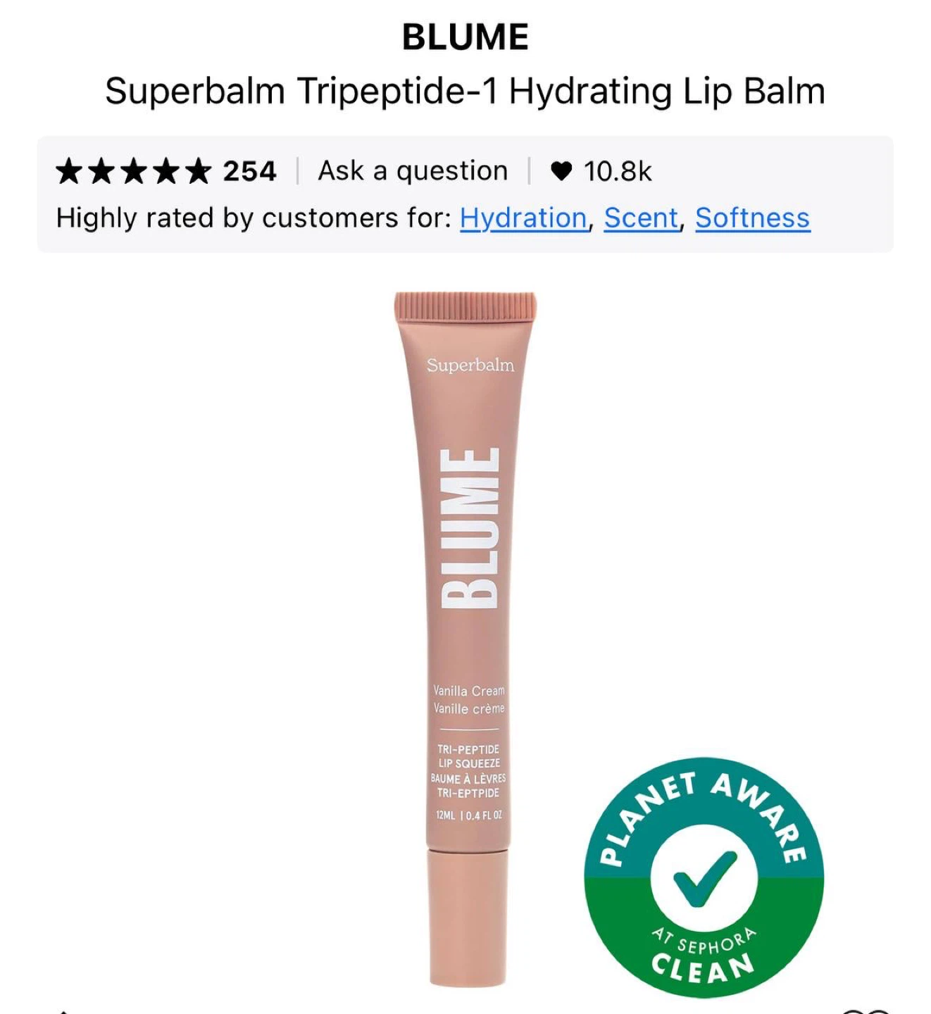 BLUME Superbalm Tripeptide-1 Hydrating Lip Balm Vanilla Cream - photo 2