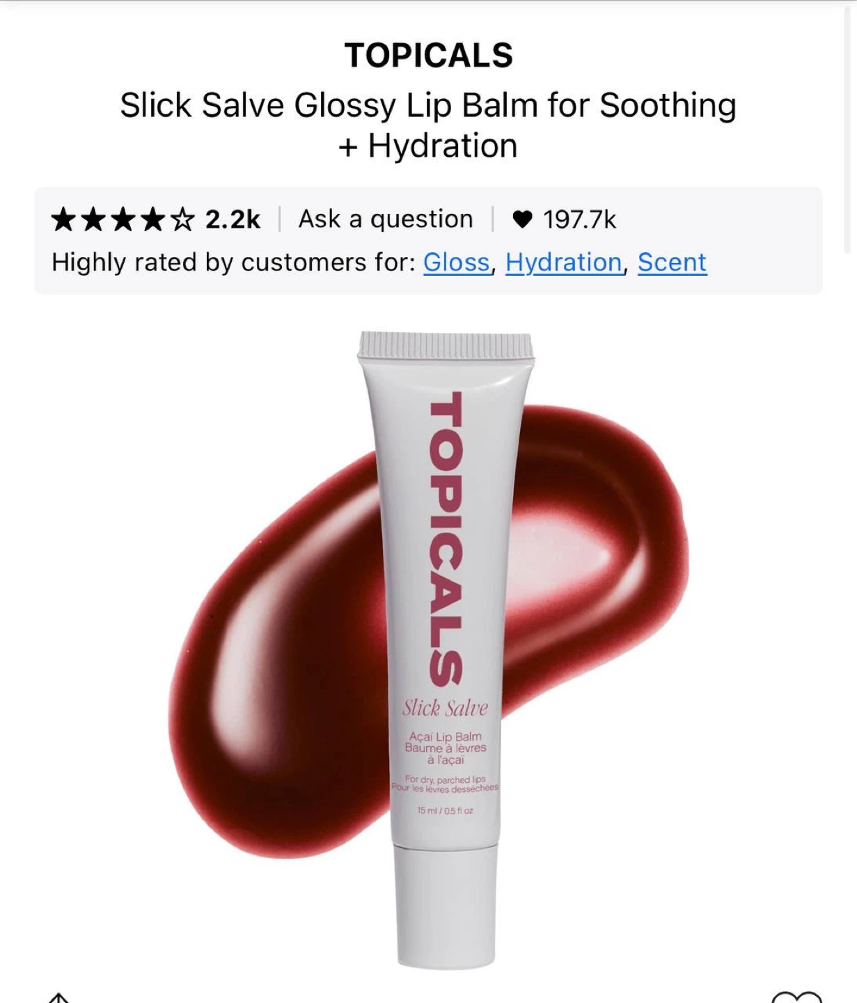 TOPICALS Slick Salve Glossy Acai Lip Balm - photo 2