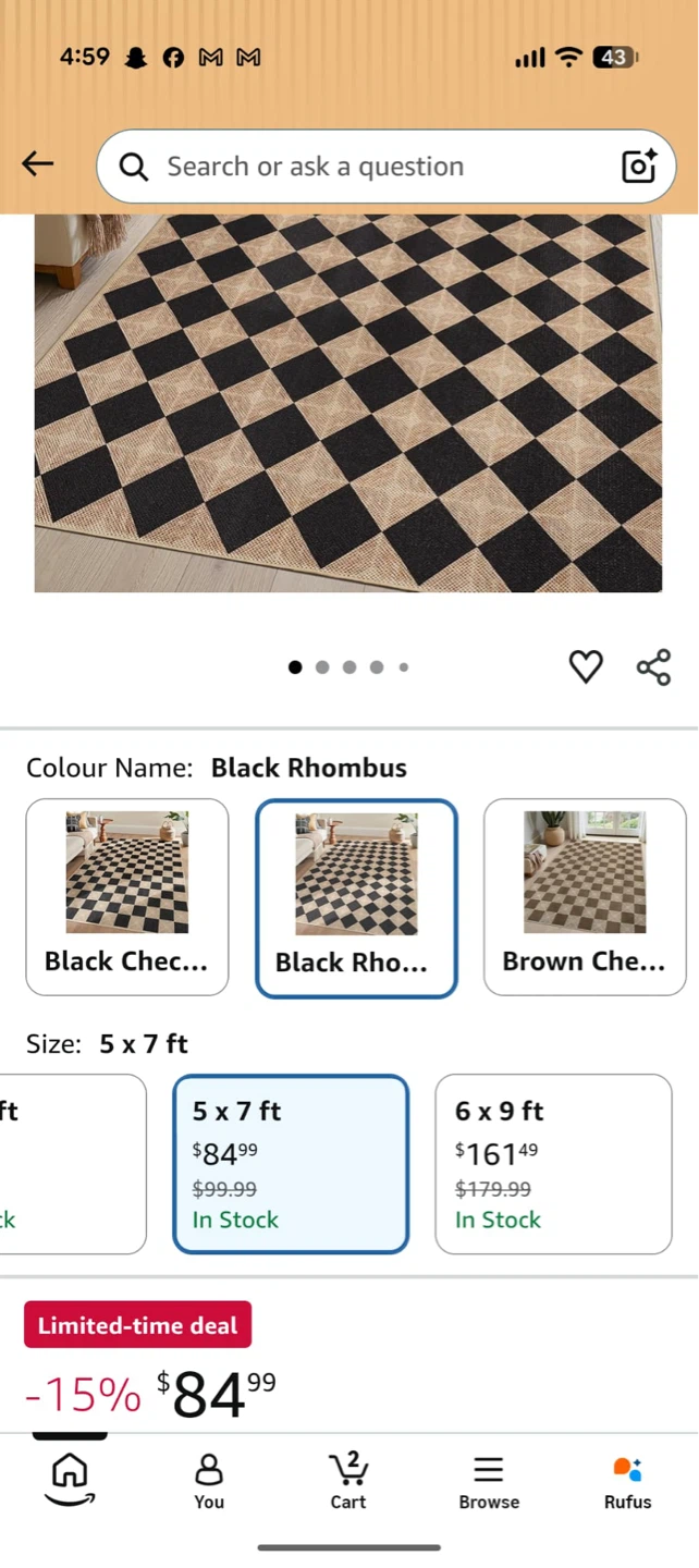 Black Rhombus Area Rug - 5 x 7 ft - photo 2