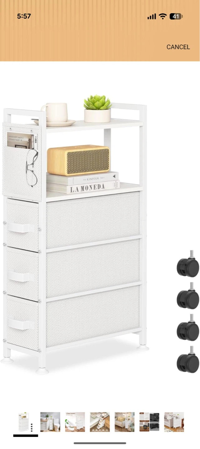 White Storage Cart with 3 Drawers