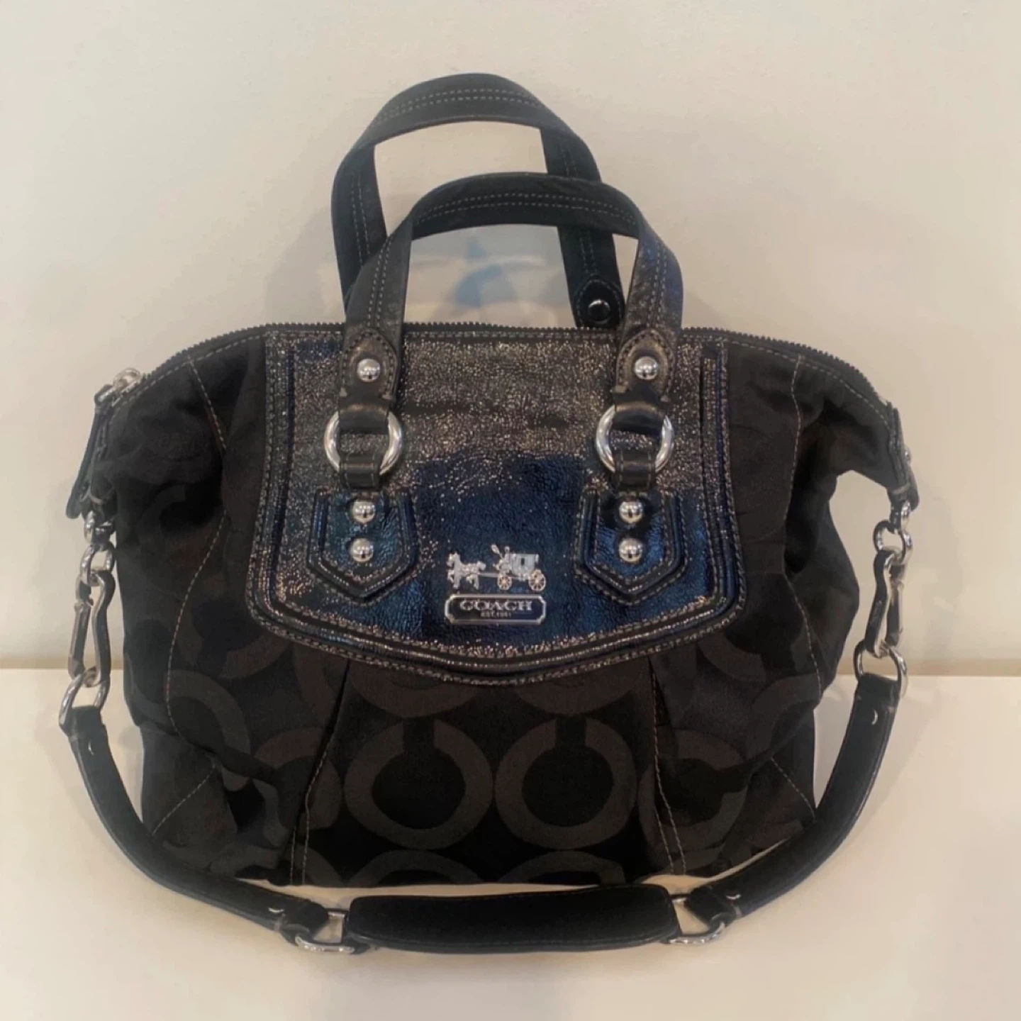 Coach Black Monogram Satchel Handbag