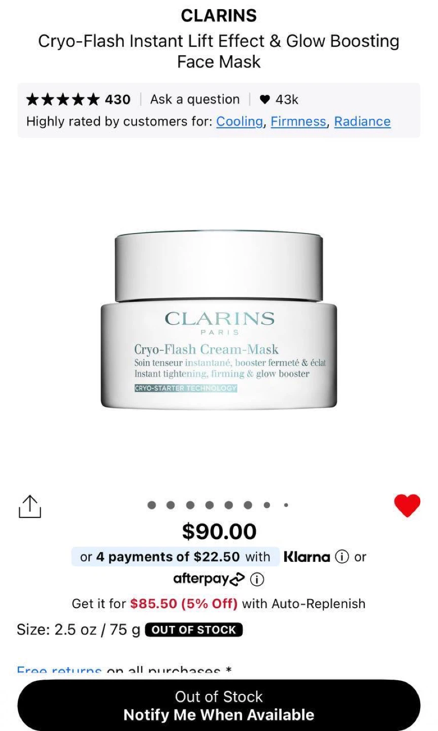 Clarins Cryo-Flash Cream Mask
