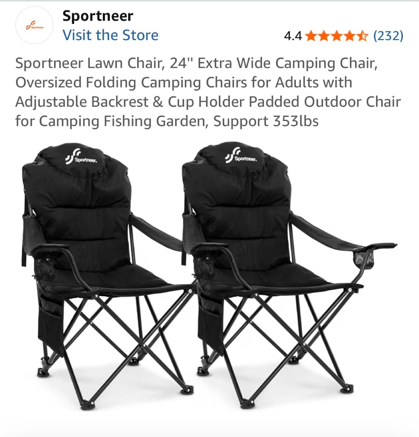 Sportneer 24" Extra Wide Folding Camping Chair