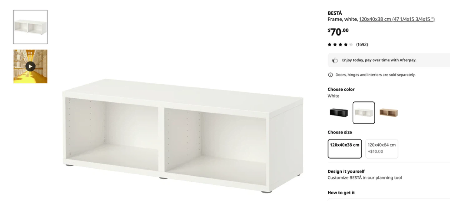 IKEA BESTÅ Frame, White, 120x40x38 cm