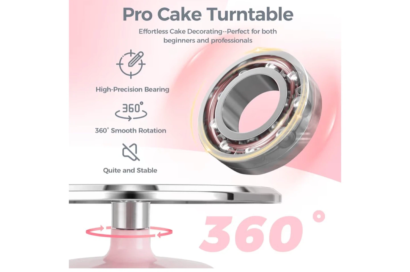 OHUHU Pro Cake Turntable 12.1" - Pink Base - photo 4