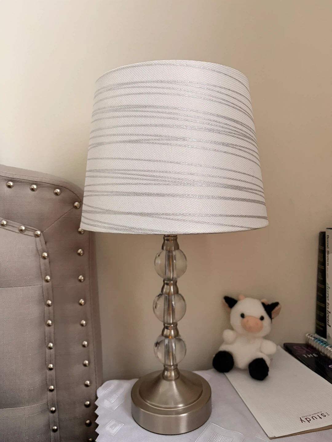 2 Table Lamps with Striped Shade and Crystal Accents - photo 3