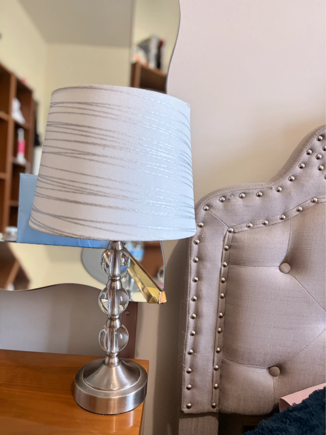 2 Table Lamps with Striped Shade and Crystal Accents