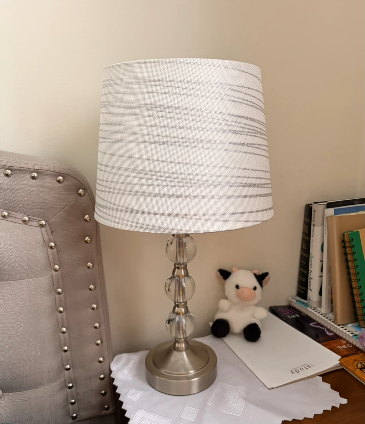 2 Table Lamps with Striped Shade and Crystal Accents - photo 2