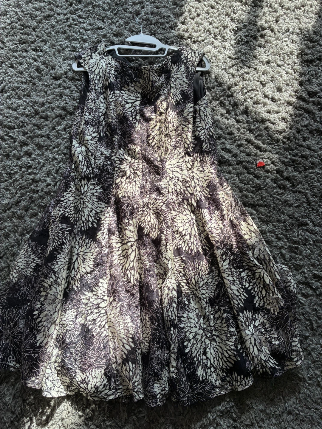 Danny & Nicole Black Floral Print Fit & Flare Dress Size 12