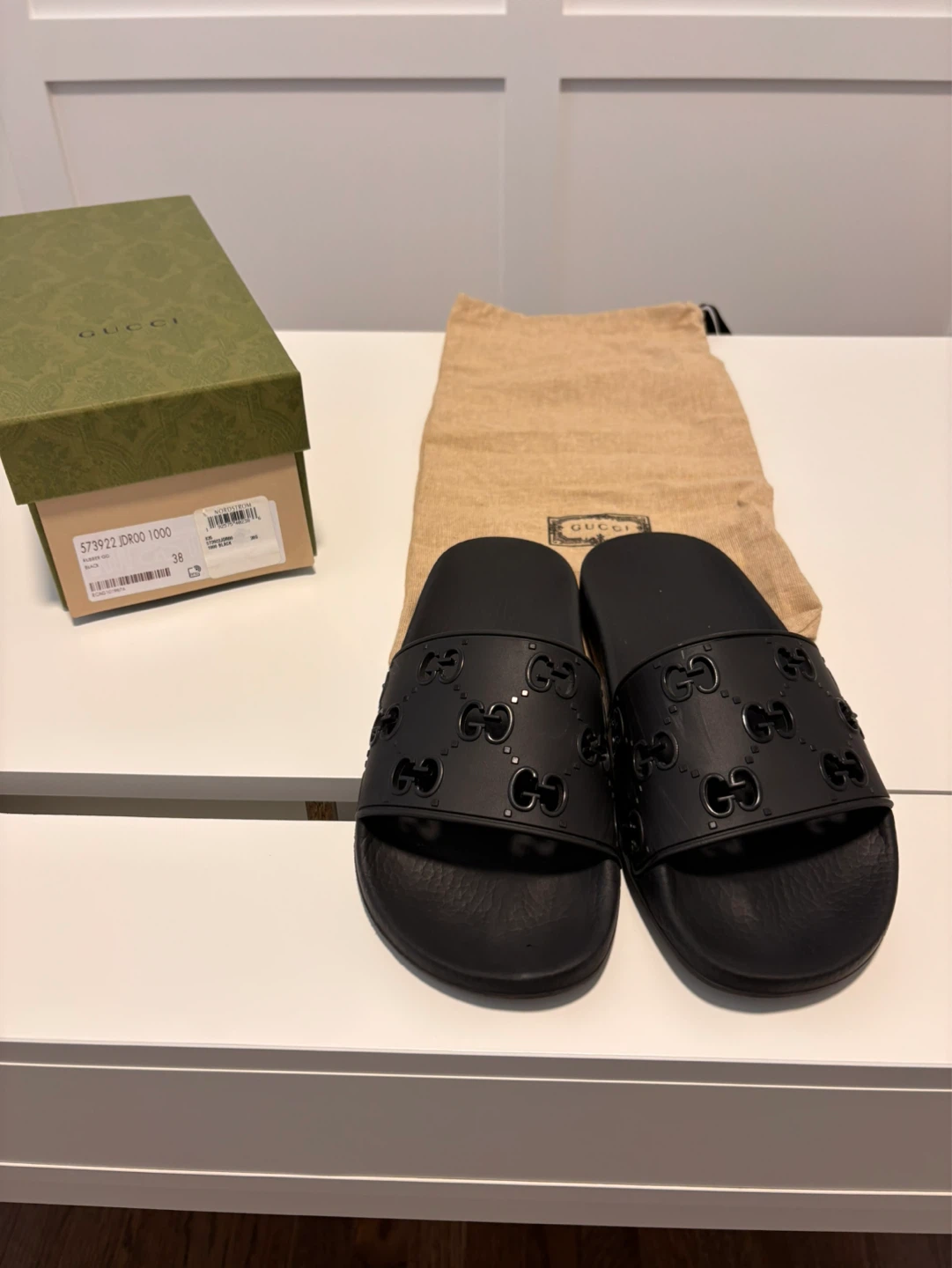 Gucci Black Rubber GG Slides - Size 38