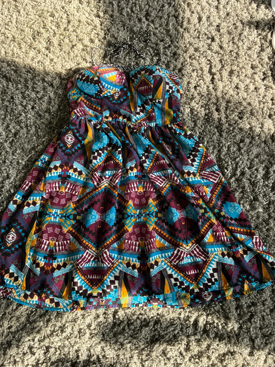 Strapless Sundress with Geometric Print - photo 2