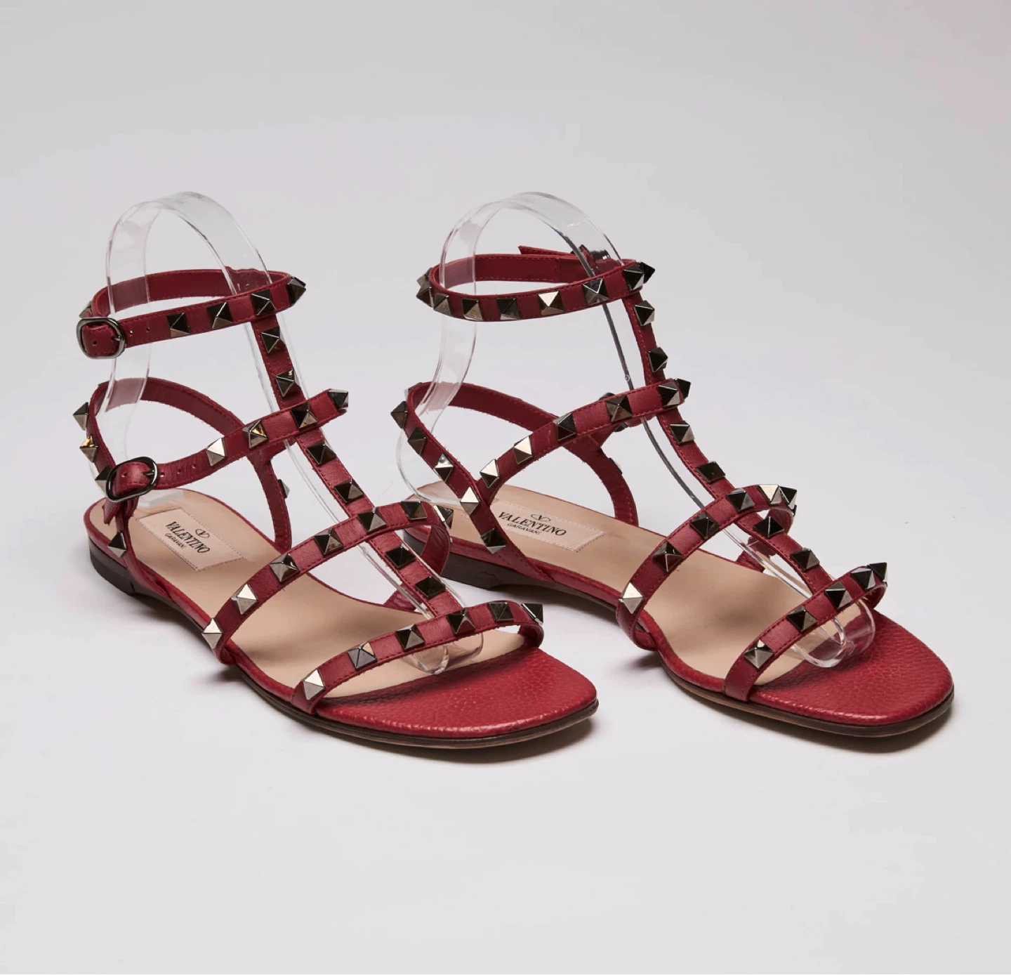 Valentino Rockstud Sandals Red Leather Size 37 - photo 4