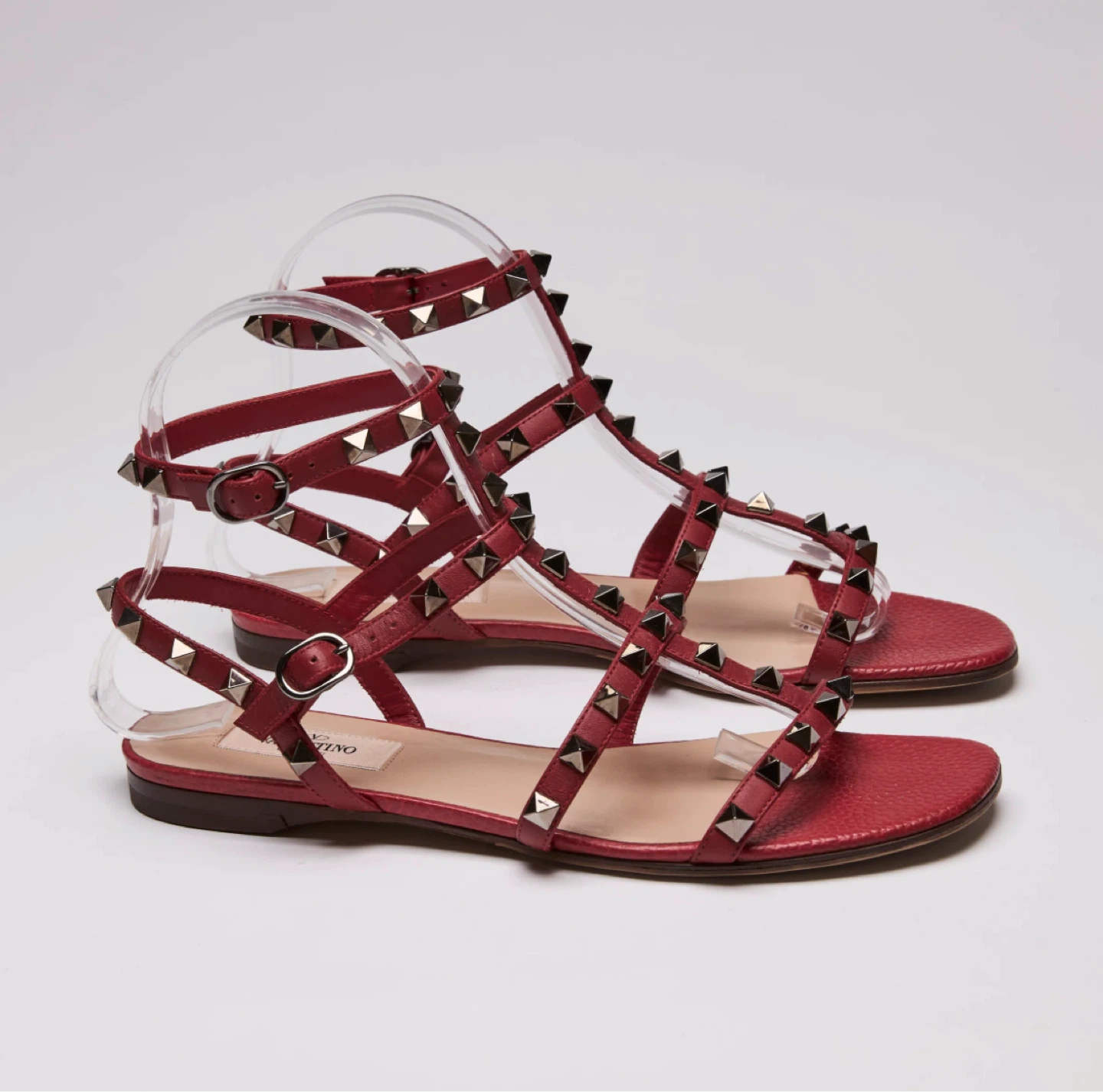 Valentino Rockstud Sandals Red Leather Size 37 - photo 5