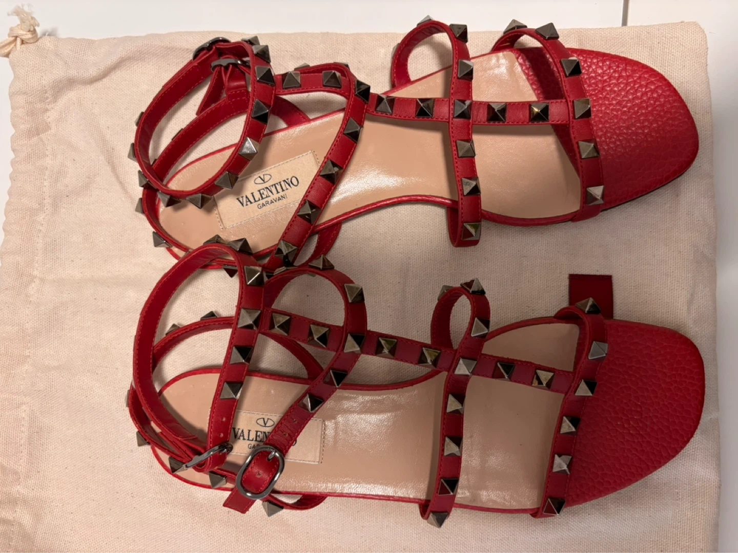 Valentino Rockstud Sandals Red Leather Size 37 - photo 3