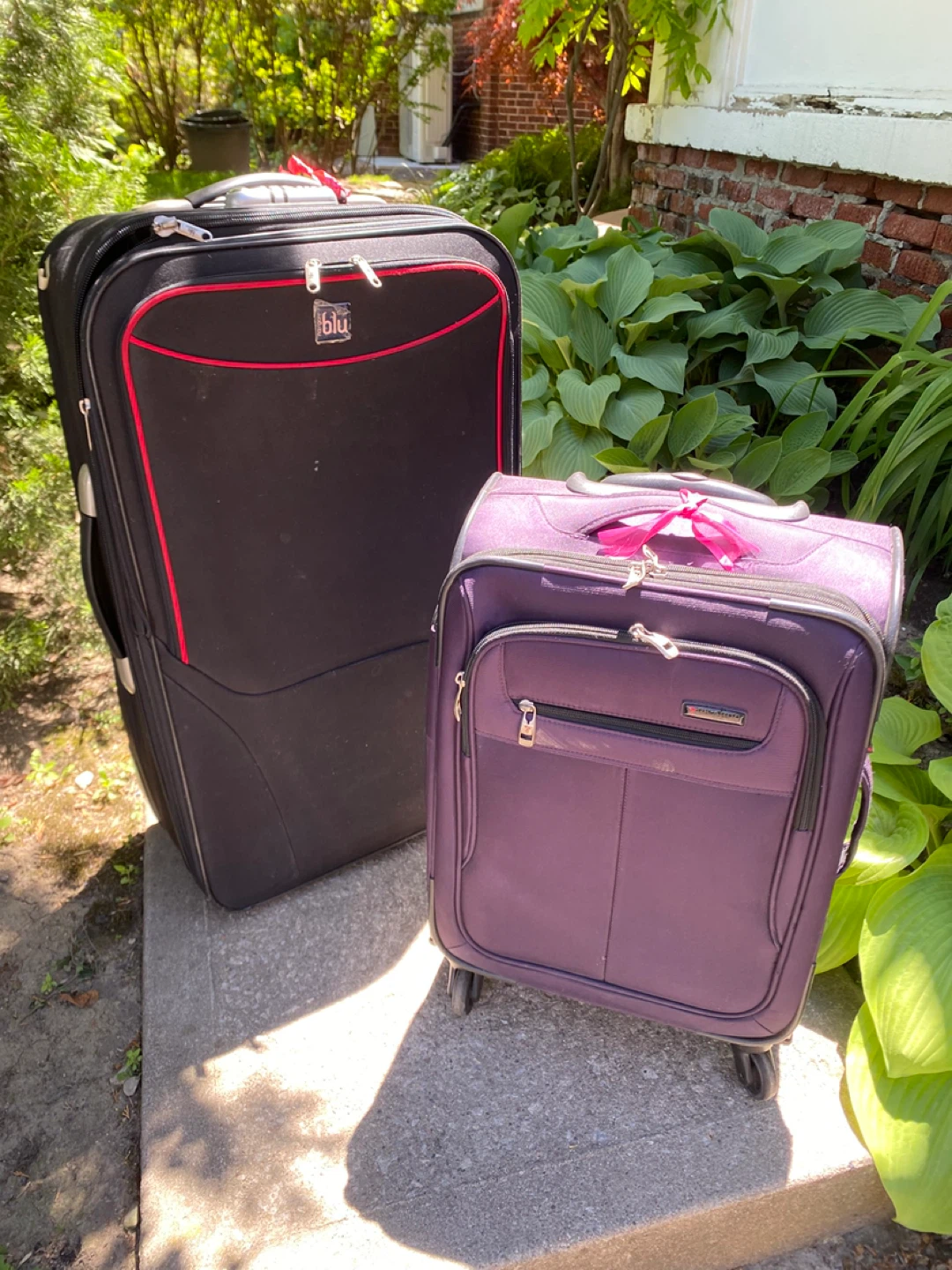Blu Luggage and Purple Carry-On Suitcase Set