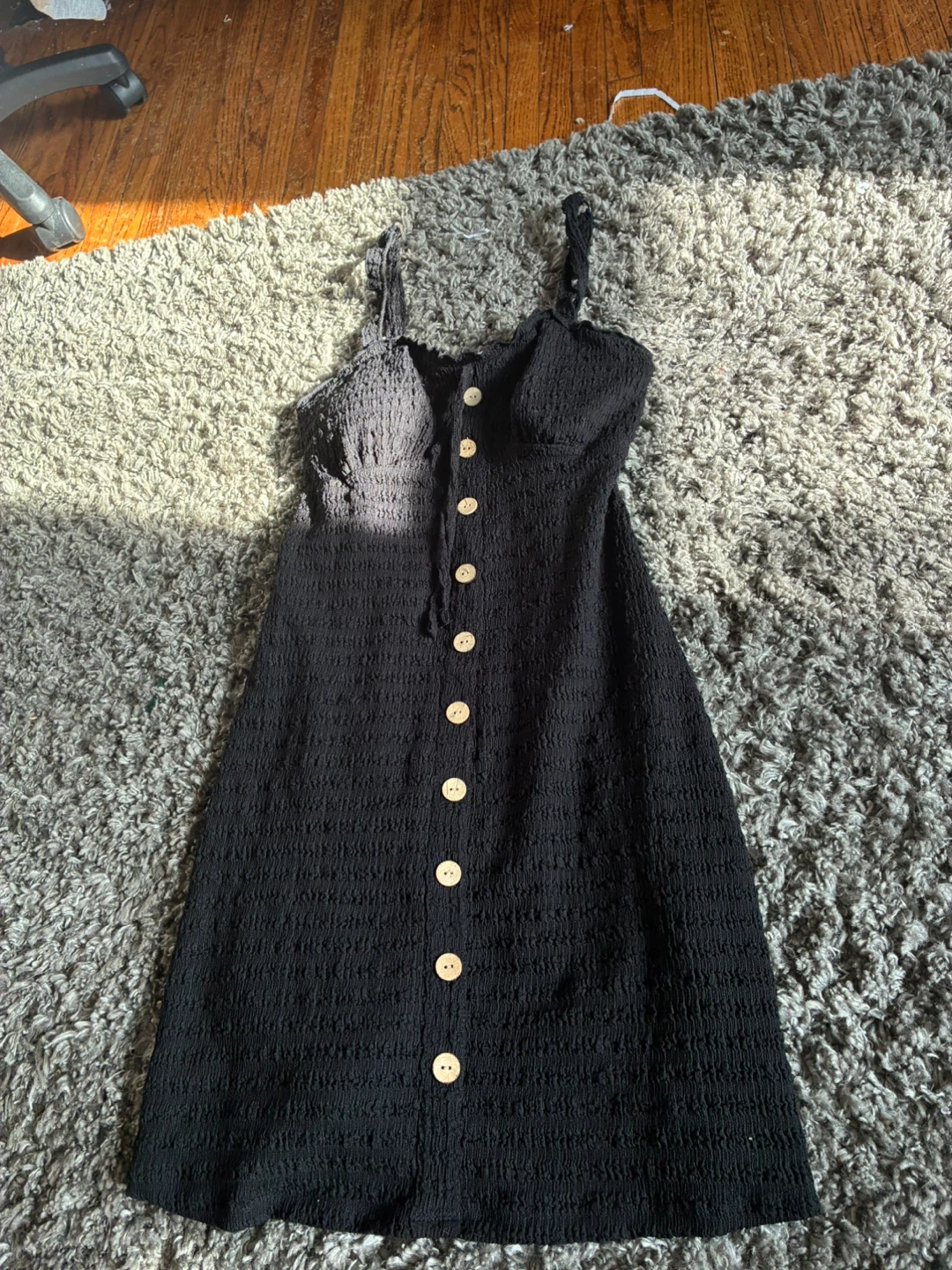 No Boundaries Black Smocked Button-Up Dress