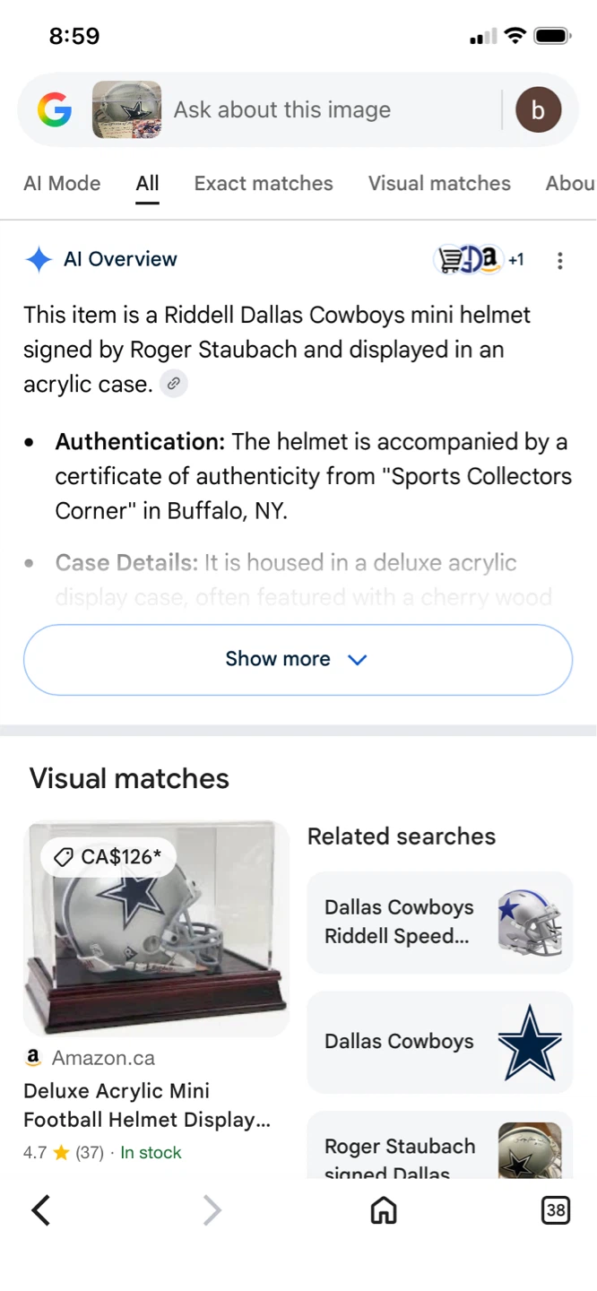 Riddell Dallas Cowboy Helmets Signed by Staubach & Tony Dorsett - photo 5