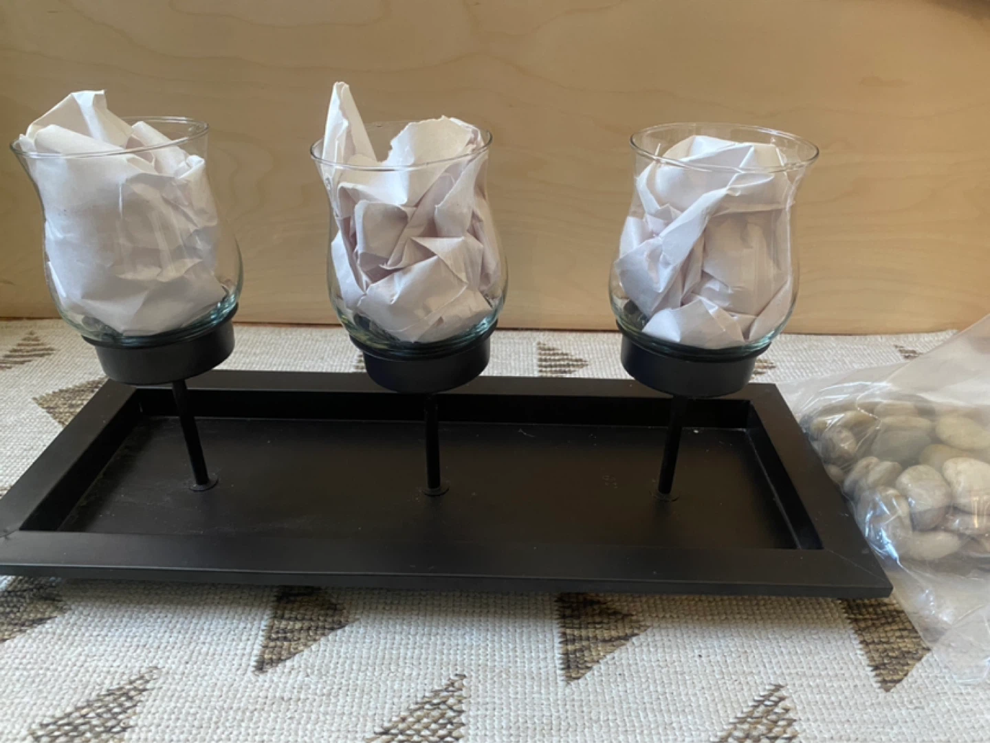 3-Candle Holder Tray with Stones - photo 2