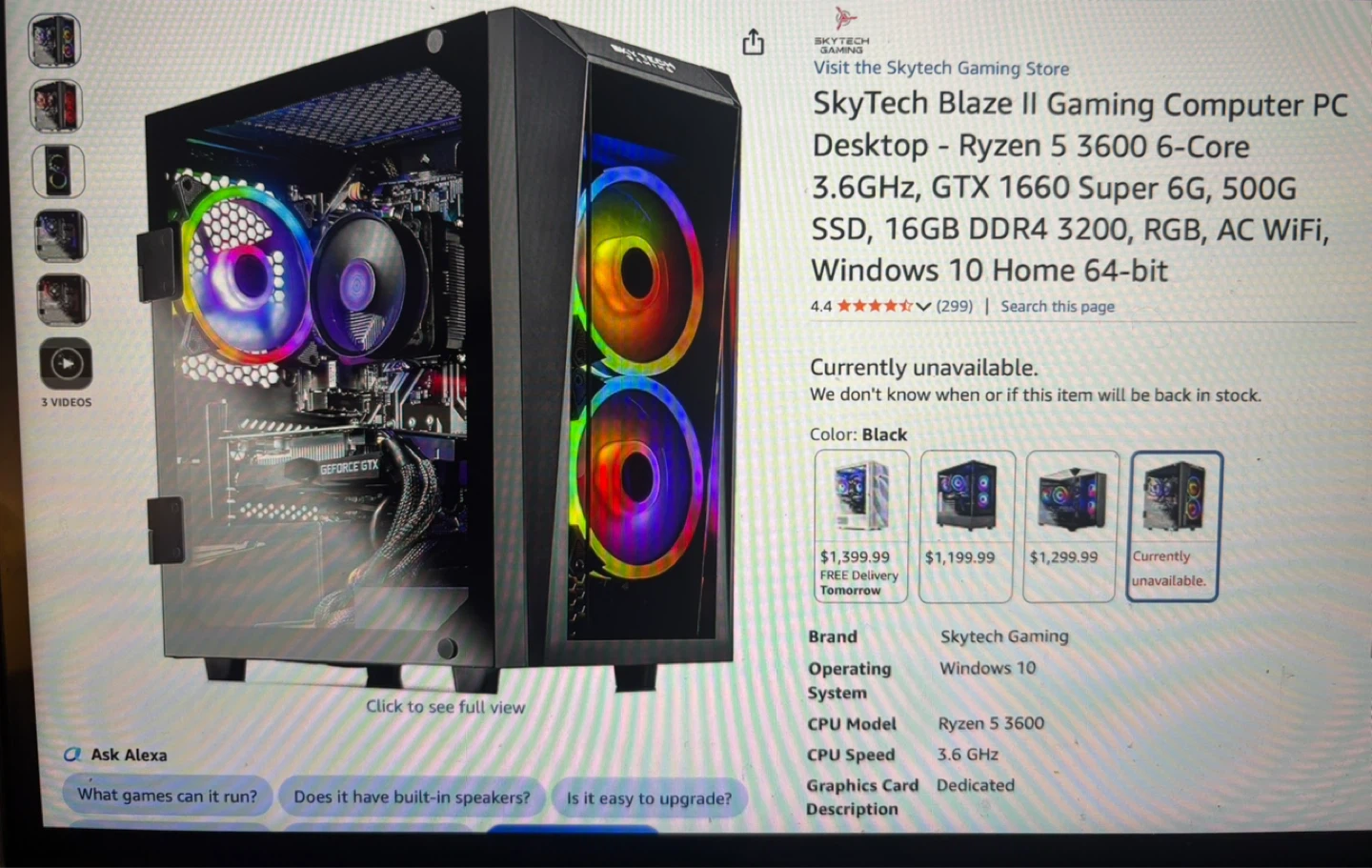 SkyTech Blaze II Gaming PC - Ryzen 5 3600, GTX 1660 Super