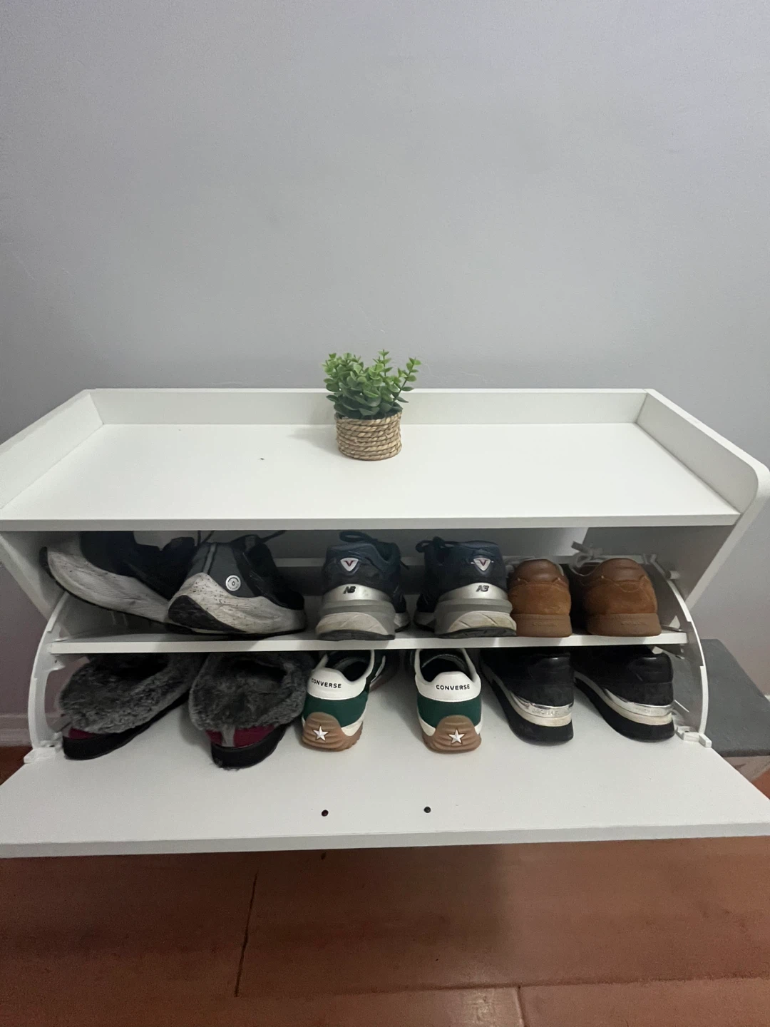 White Shoe Cabinet with Seat - photo 2