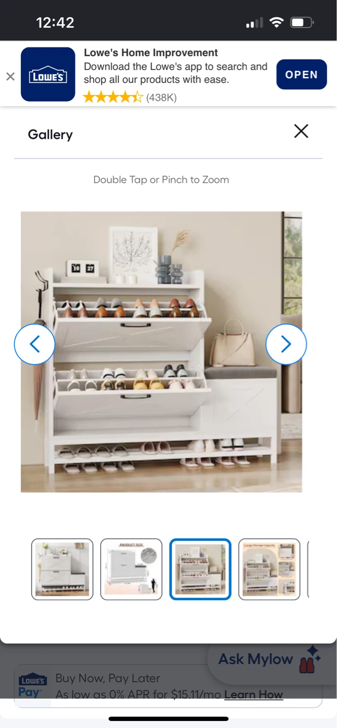 White Shoe Cabinet with Seat - photo 3