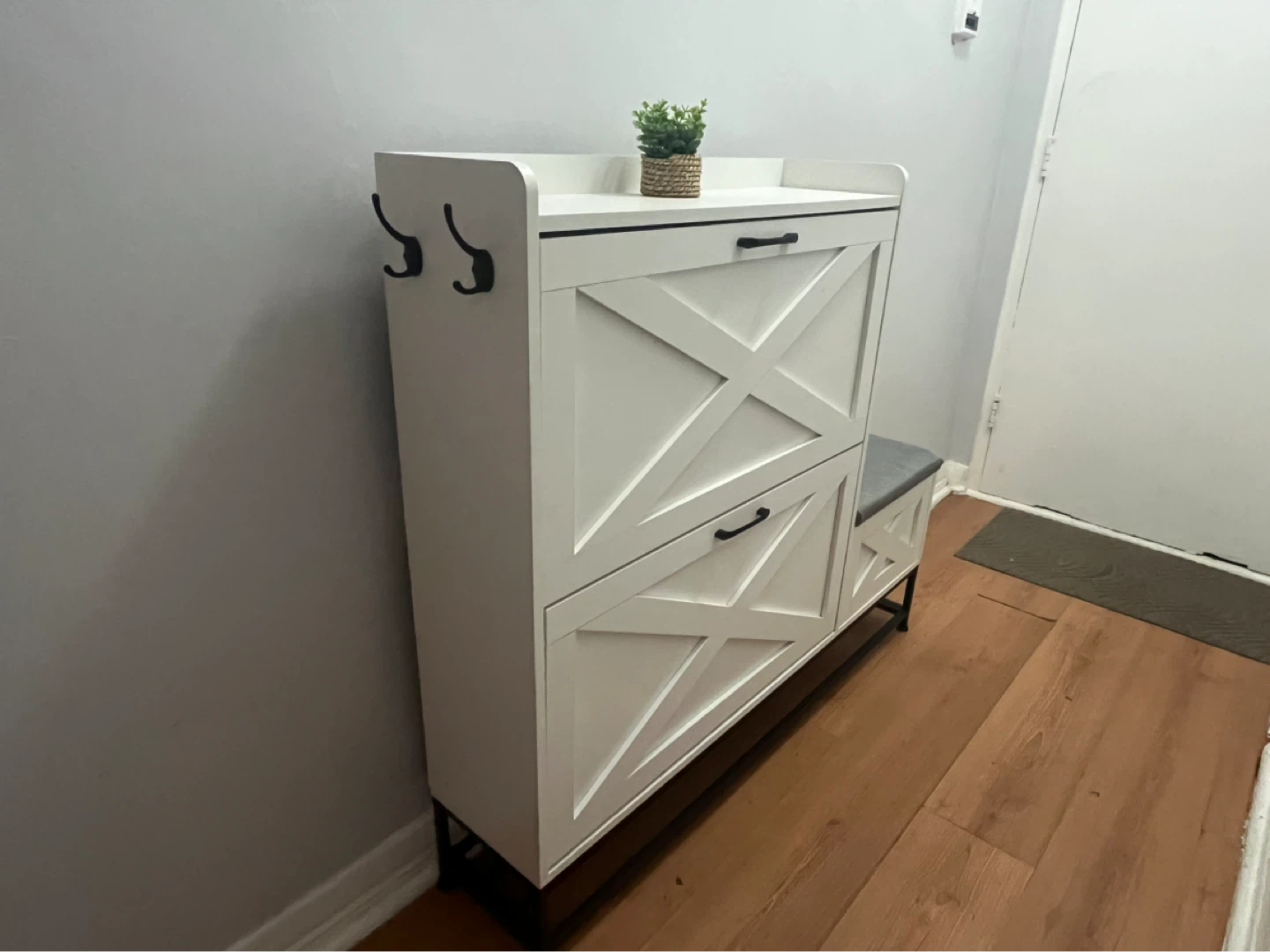 White Shoe Cabinet with Seat