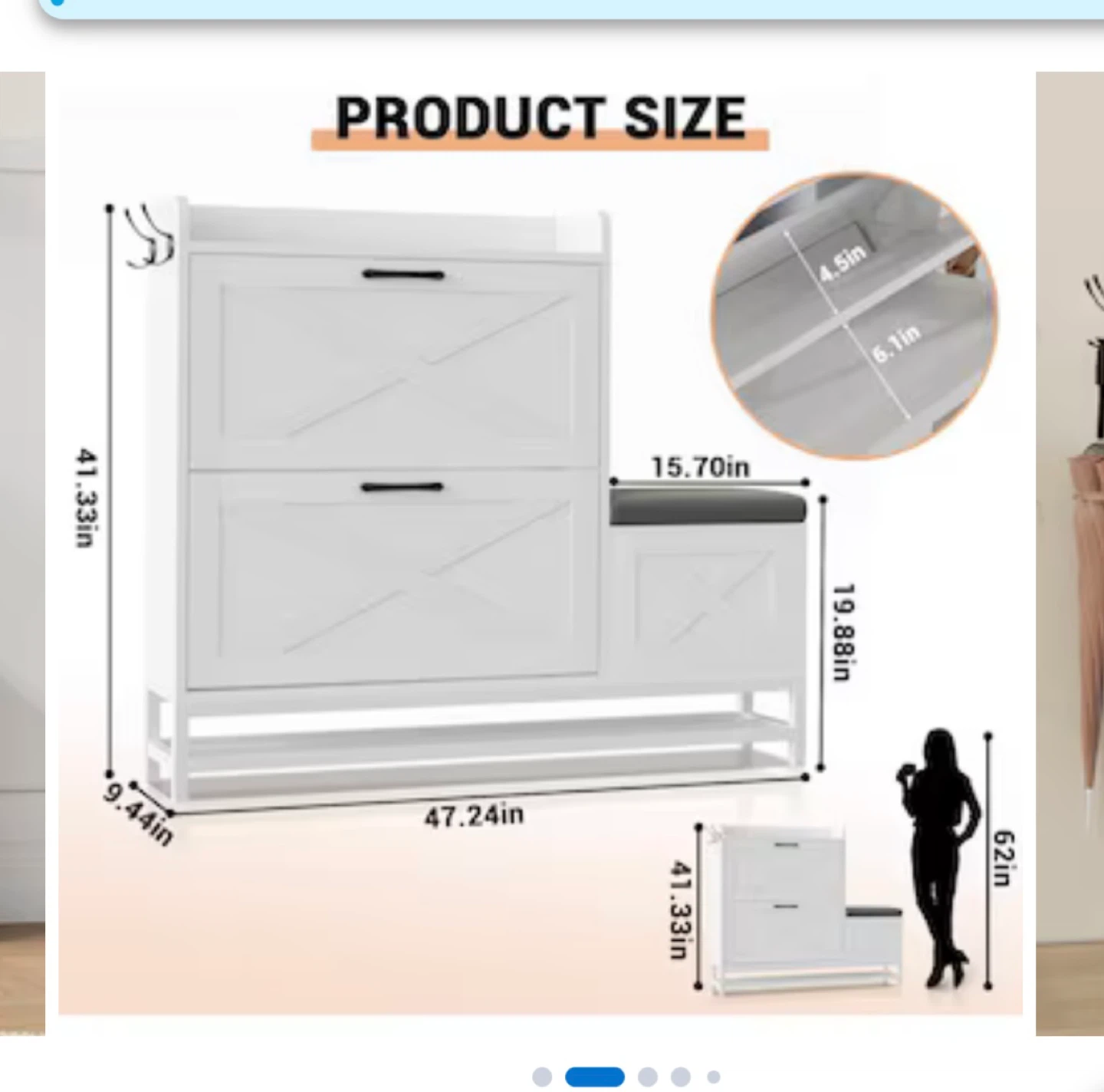 White Shoe Cabinet with Seat - photo 4