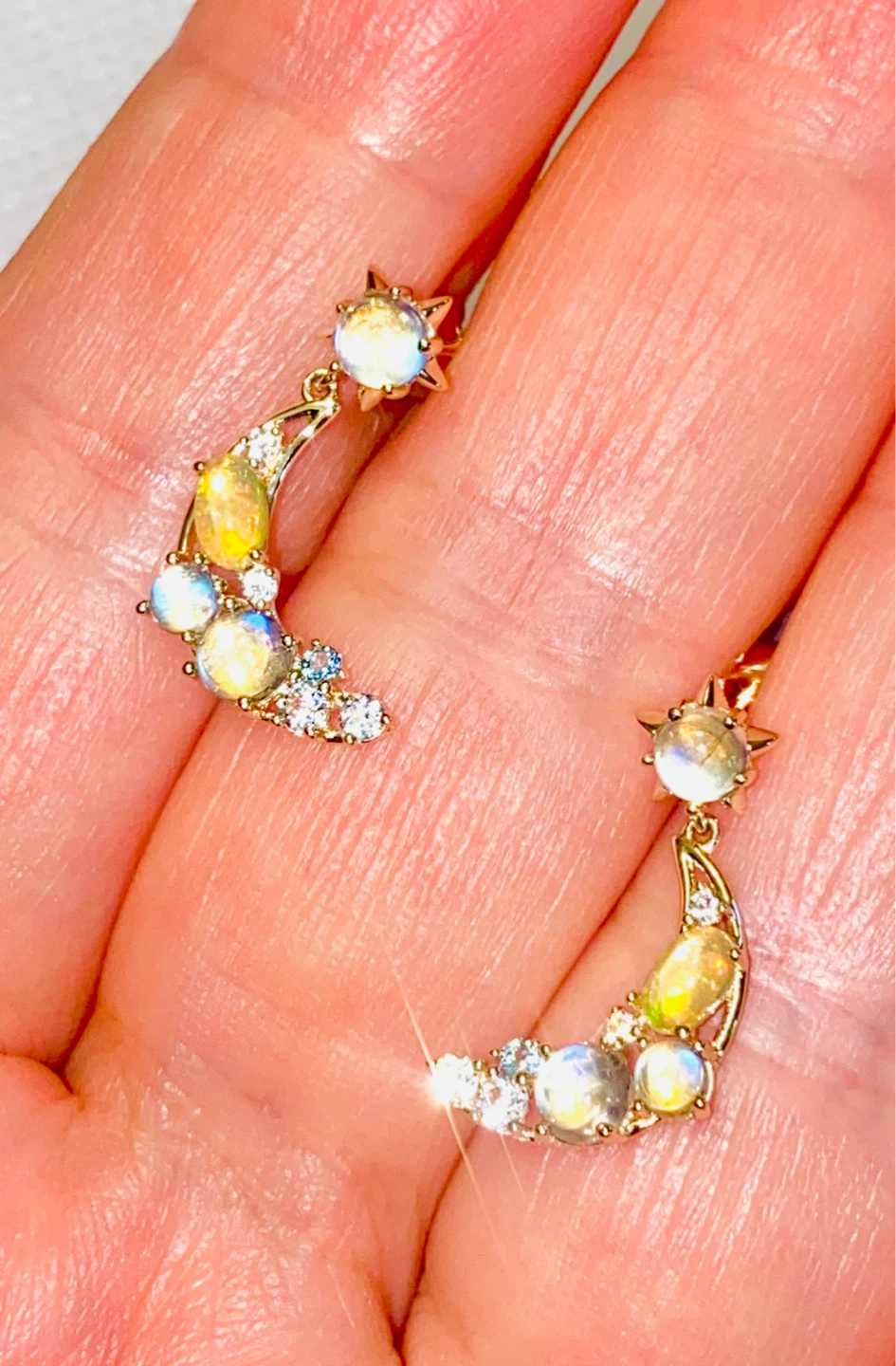 14 K Gold Moonstone & Diamond & Opal Earrings - photo 5
