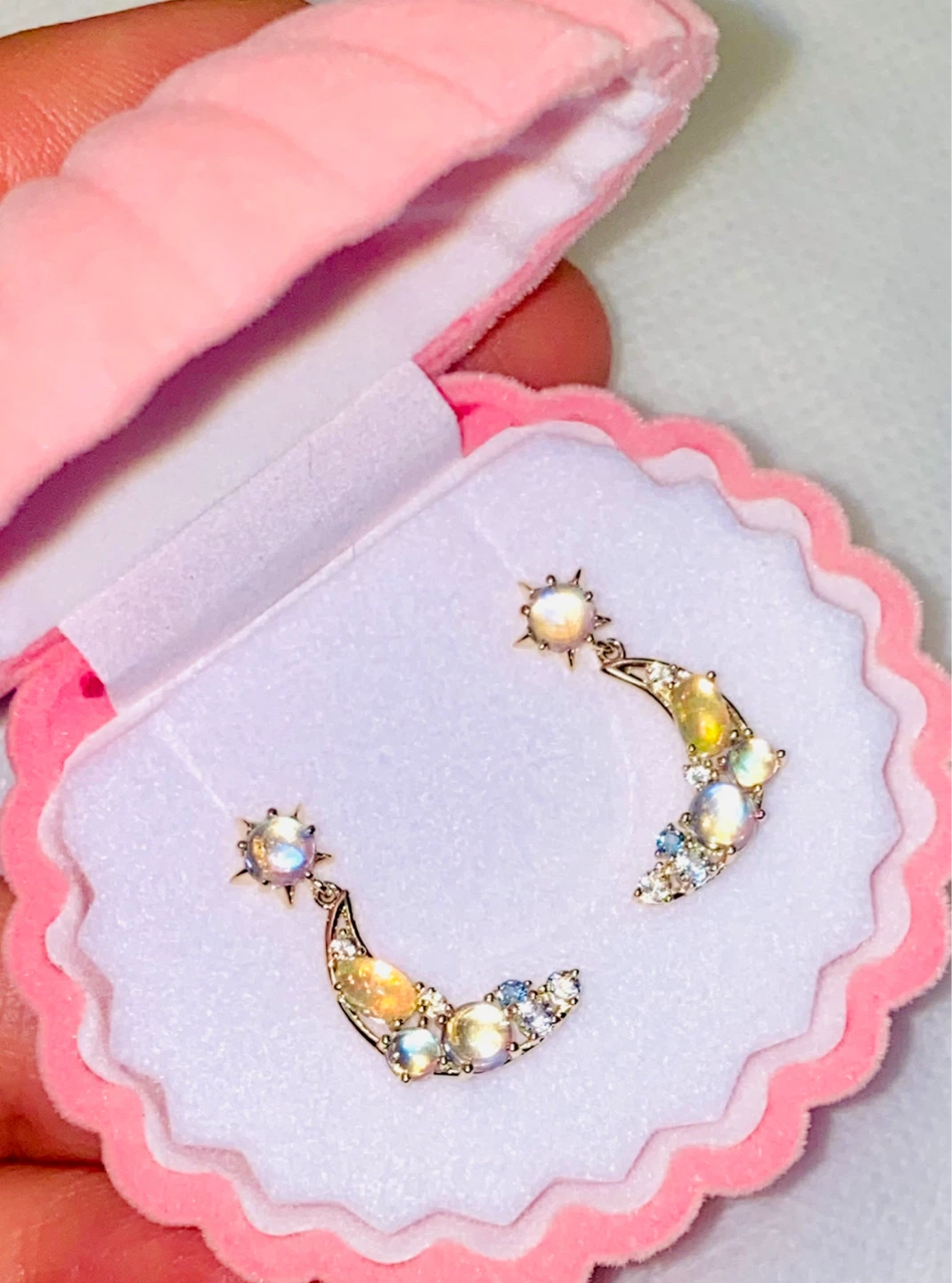14 K Gold Moonstone & Diamond & Opal Earrings - photo 2