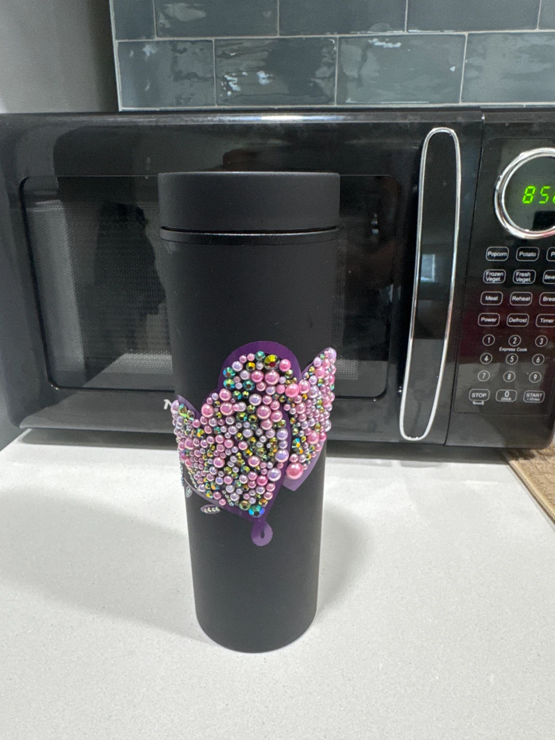 Black Tumbler with Beaded Butterfly Design
