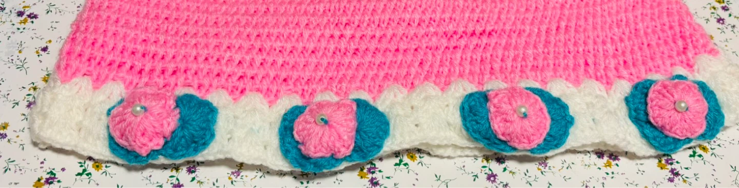 Handmade Crochet Baby Dress Pink White - photo 2
