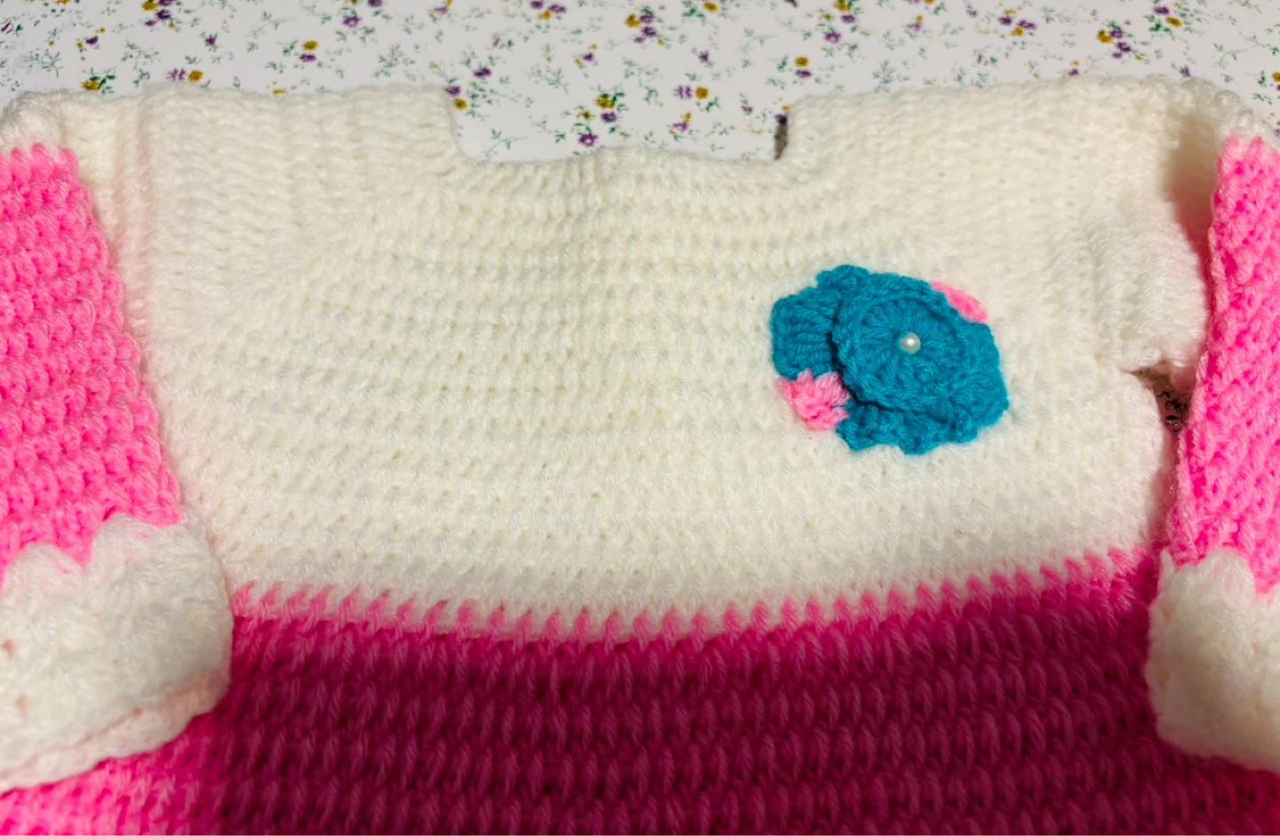 Handmade Crochet Baby Dress Pink White - photo 3