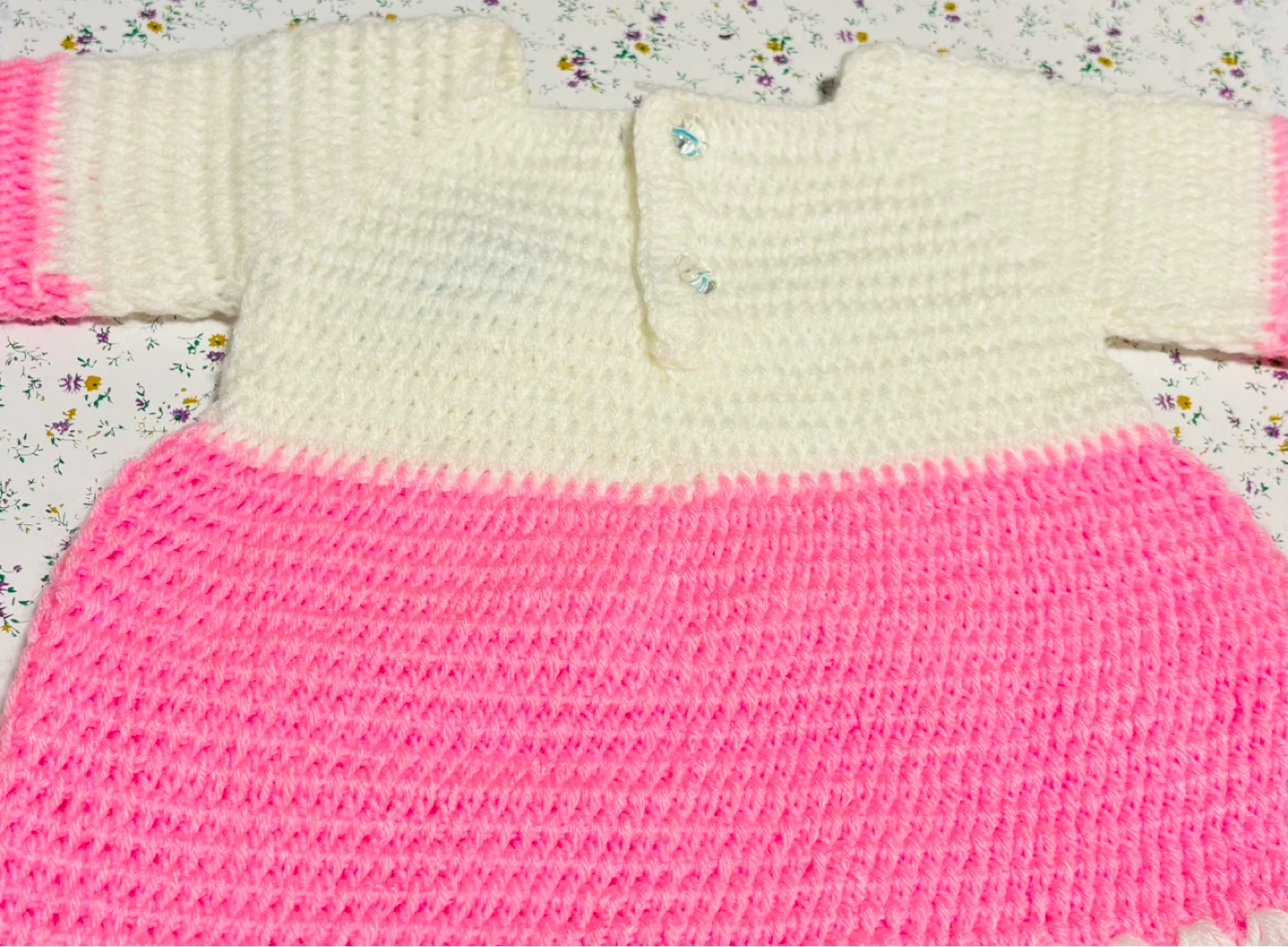 Handmade Crochet Baby Dress Pink White - photo 5