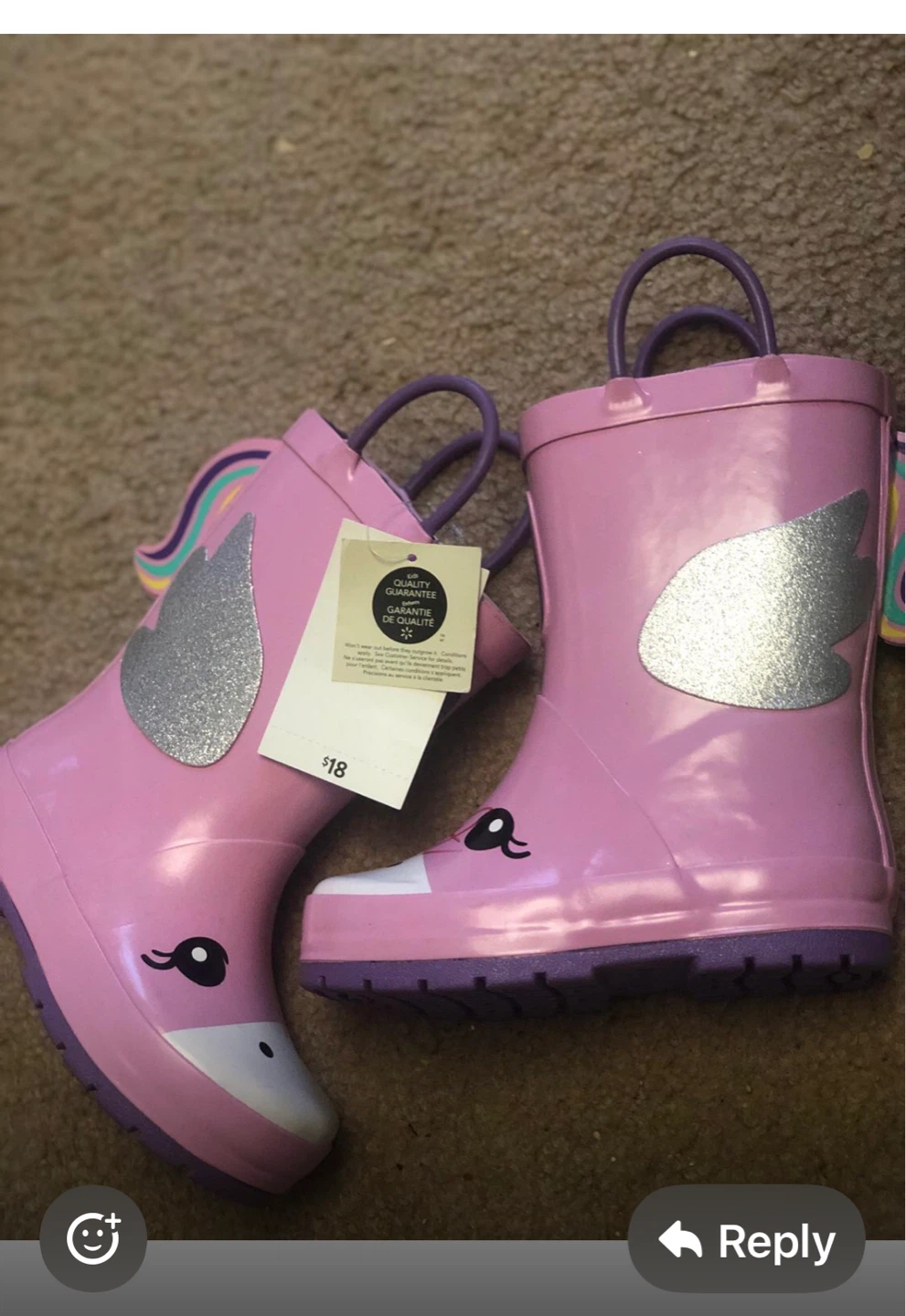 Size 8 George Kids Pink Unicorn Rain Boots Size 8