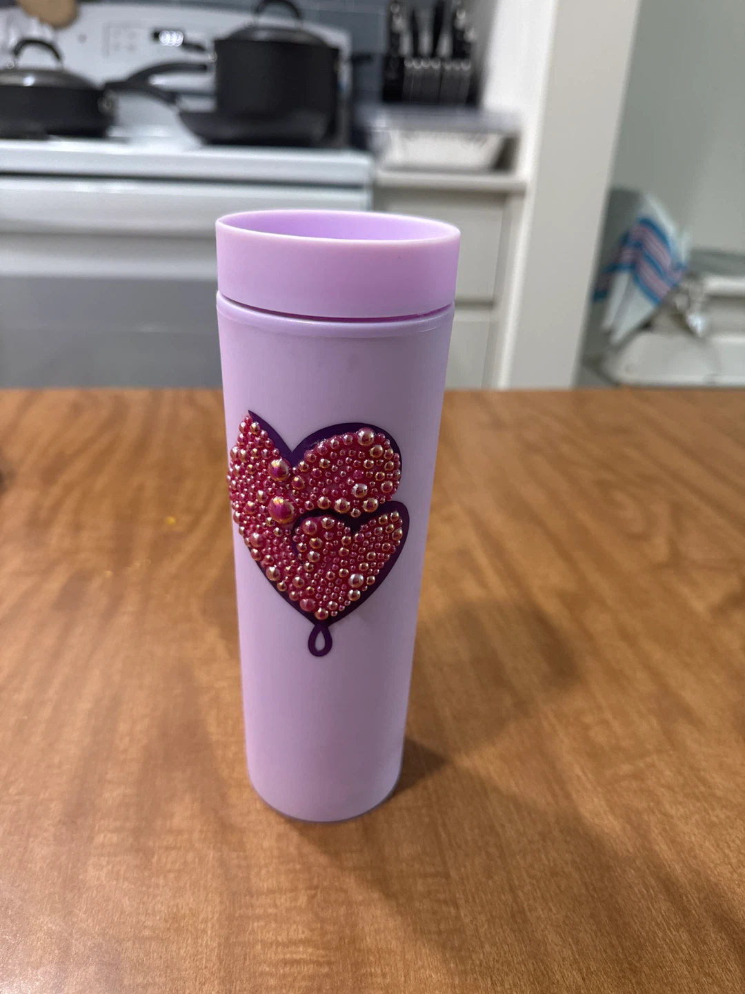 Purple Tumbler with Pink Heart Design