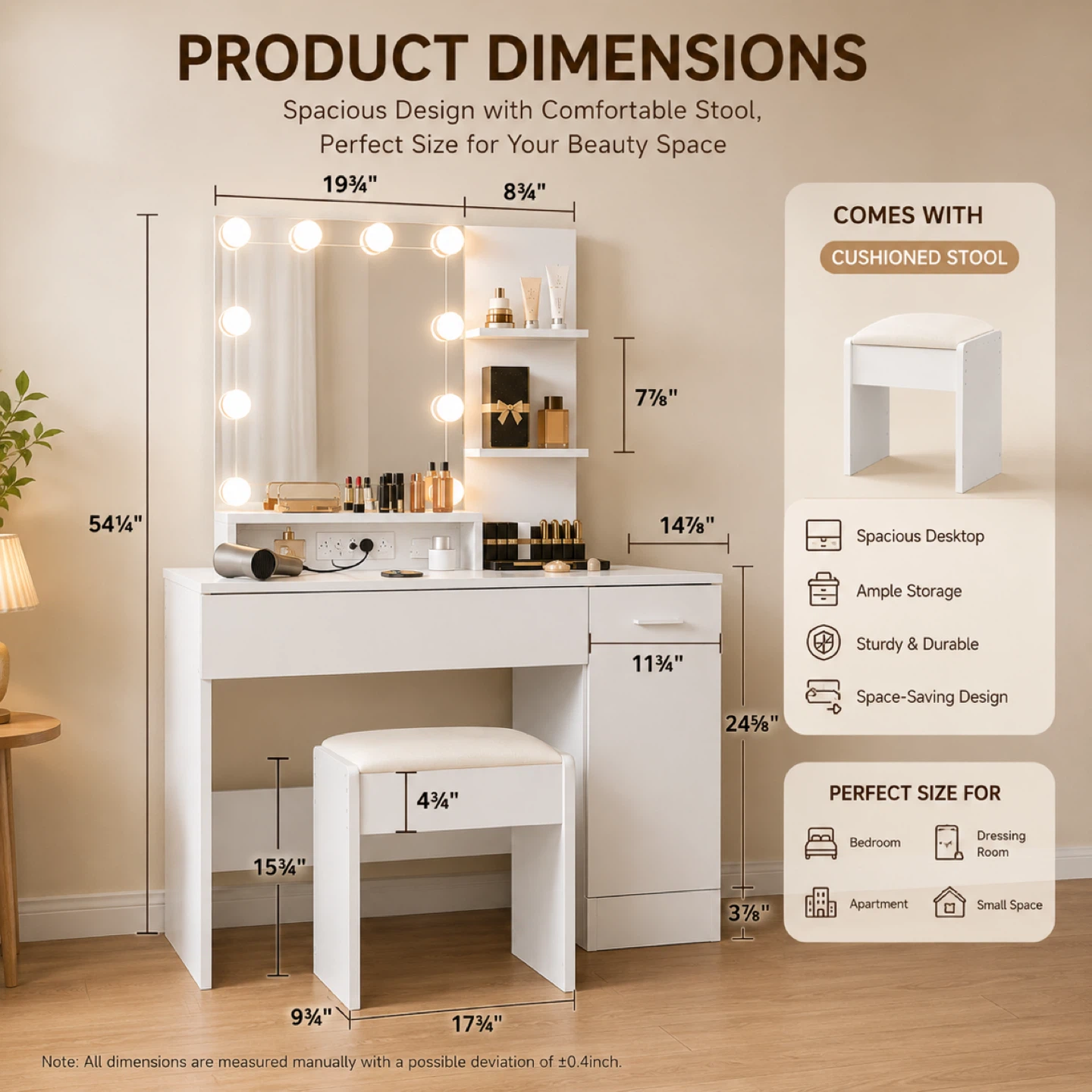 New make up vanity with led light, come with stool. - photo 4
