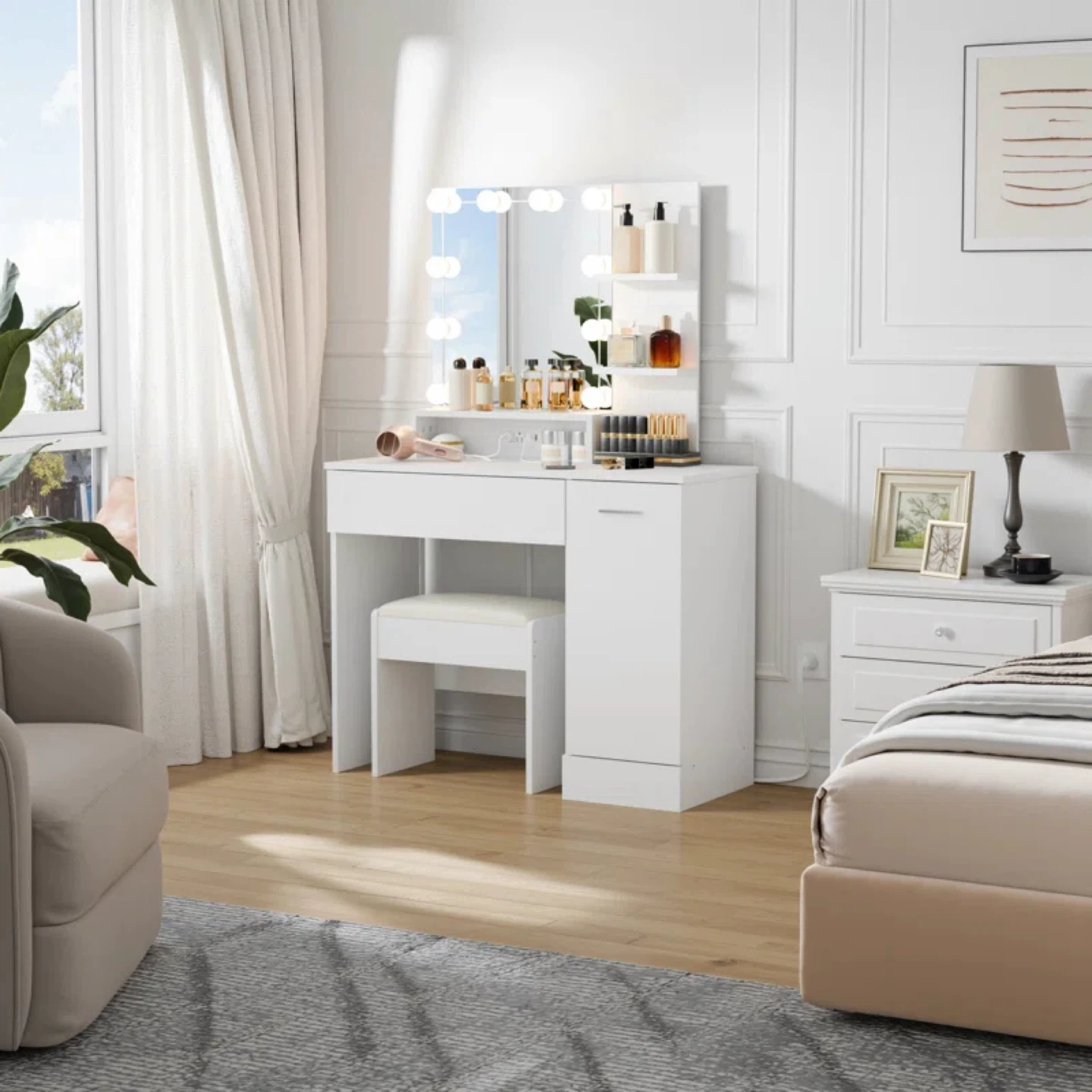 New make up vanity with led light, come with stool. - photo 3