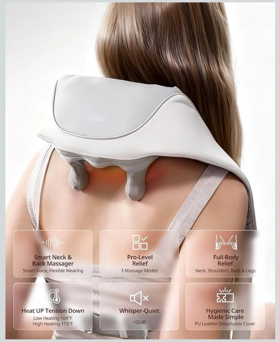New ibreo Shiatsu Neck and Back Massager with Heat, Cordless - photo 2