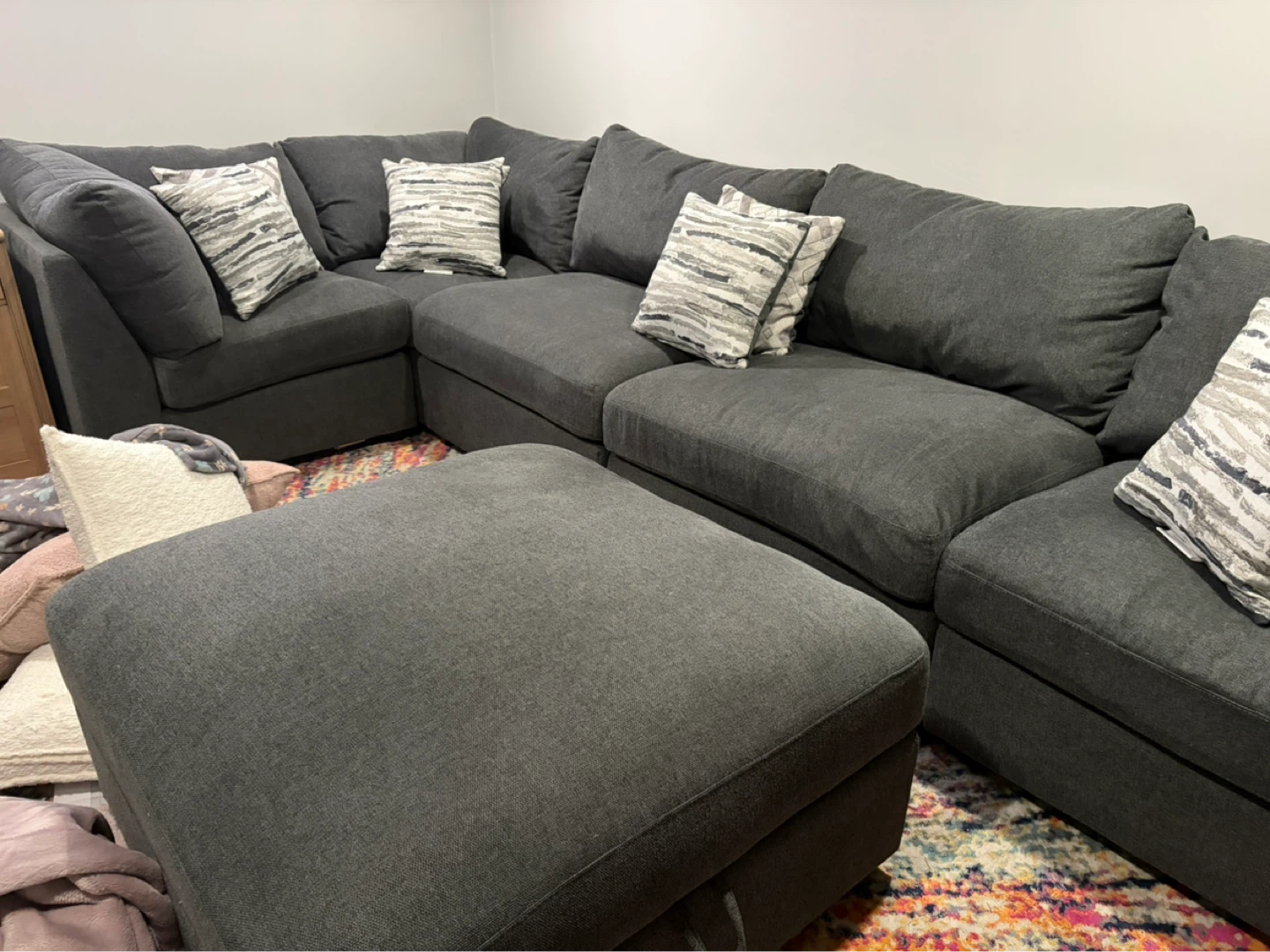 Dark Grey Sectional Sofa with Ottoman