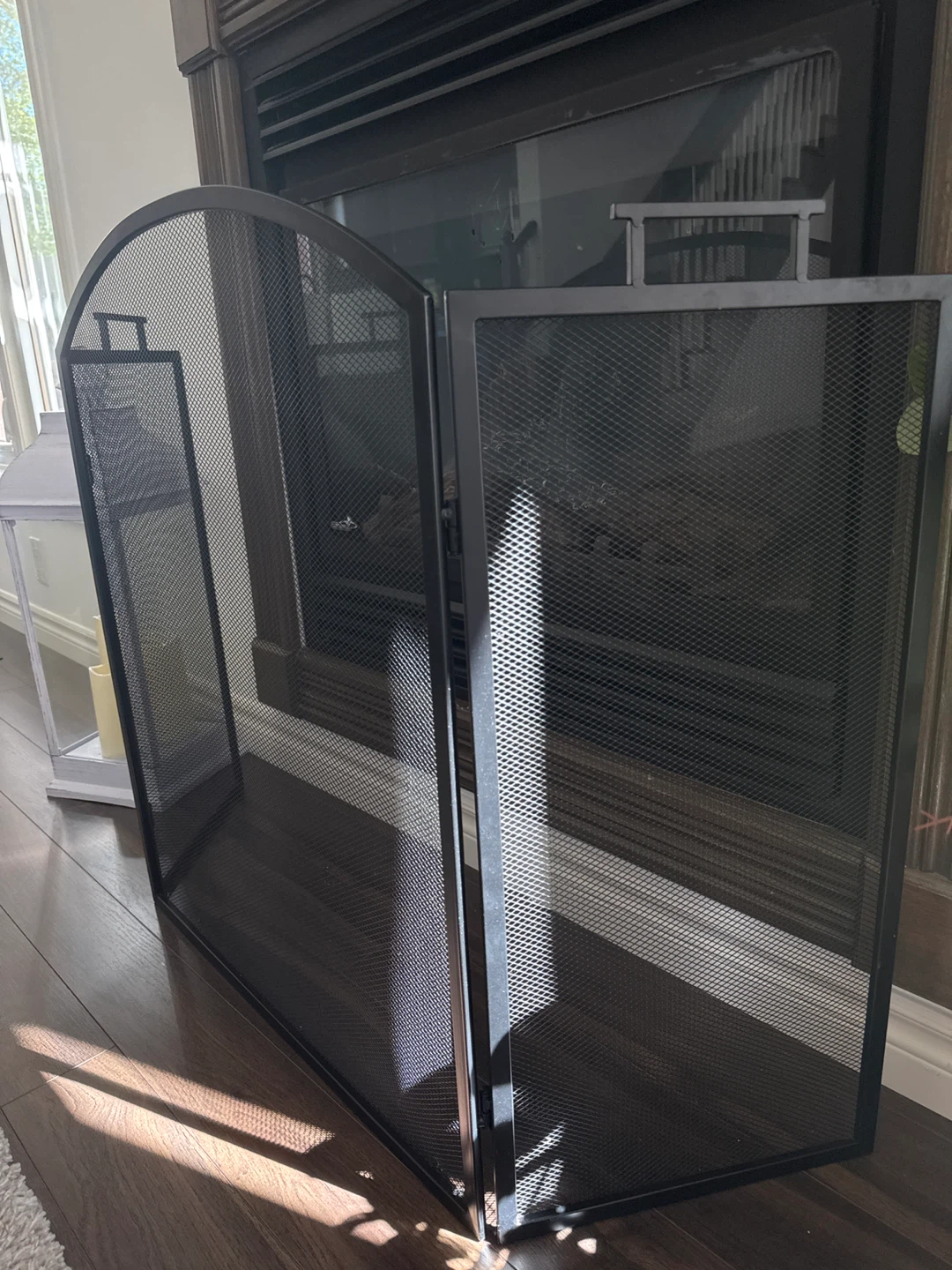3-Panel Black Metal Fireplace Screen