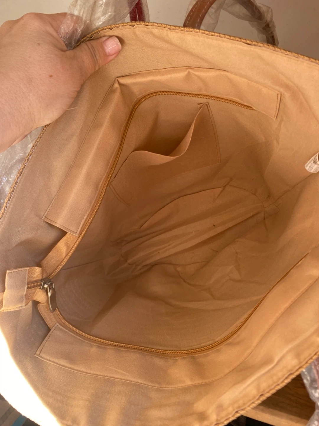 Straw Tote Bag with Faux Leather Handles - photo 2