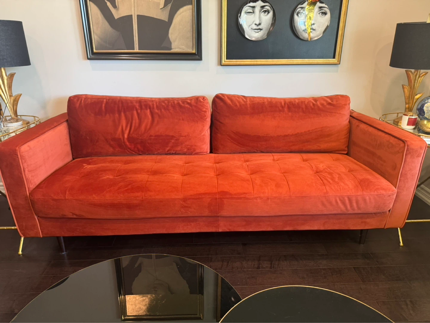 Orange Velvet Sofa