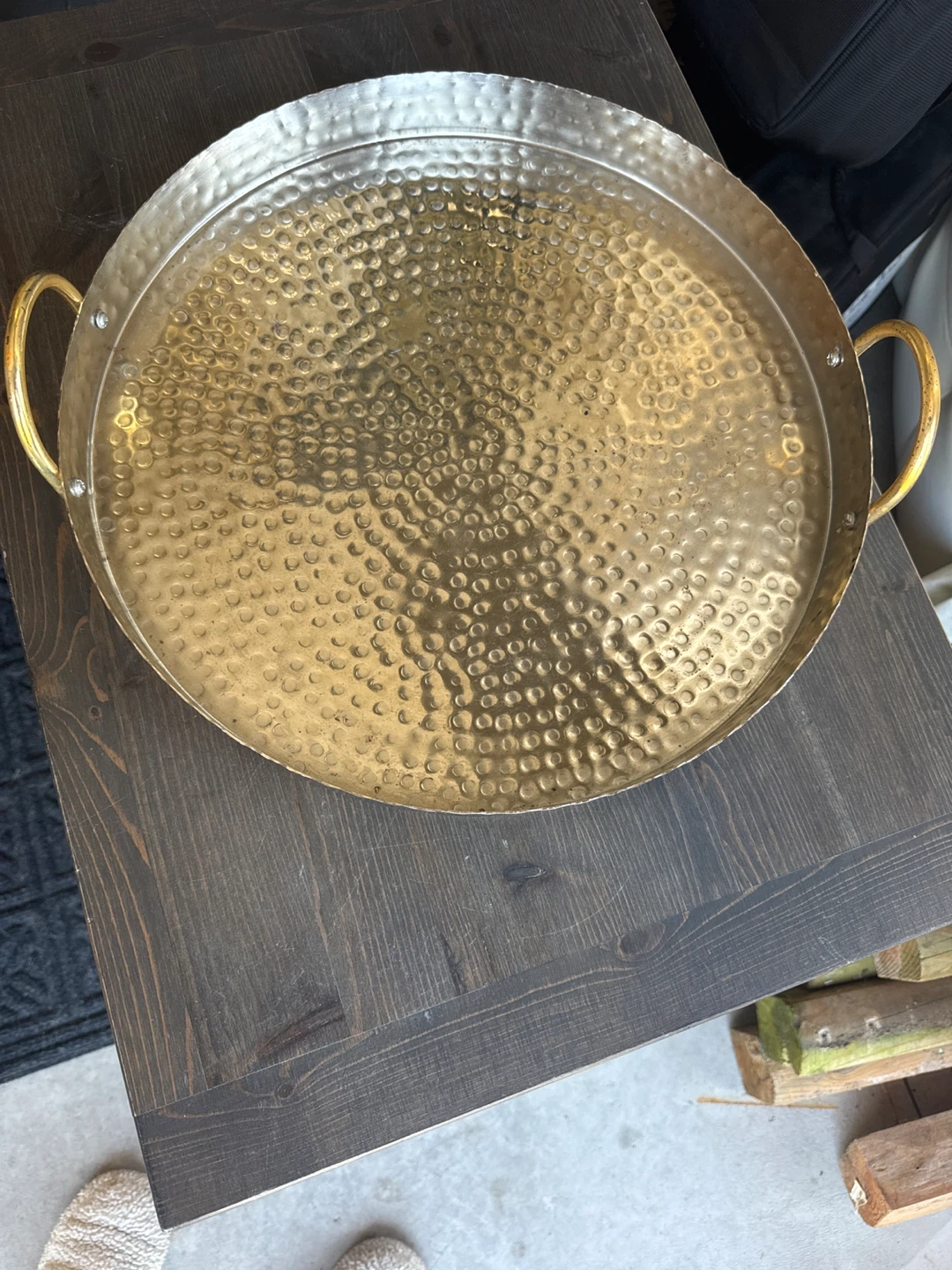 Hammered Metal Serving Tray with Gold Handles
