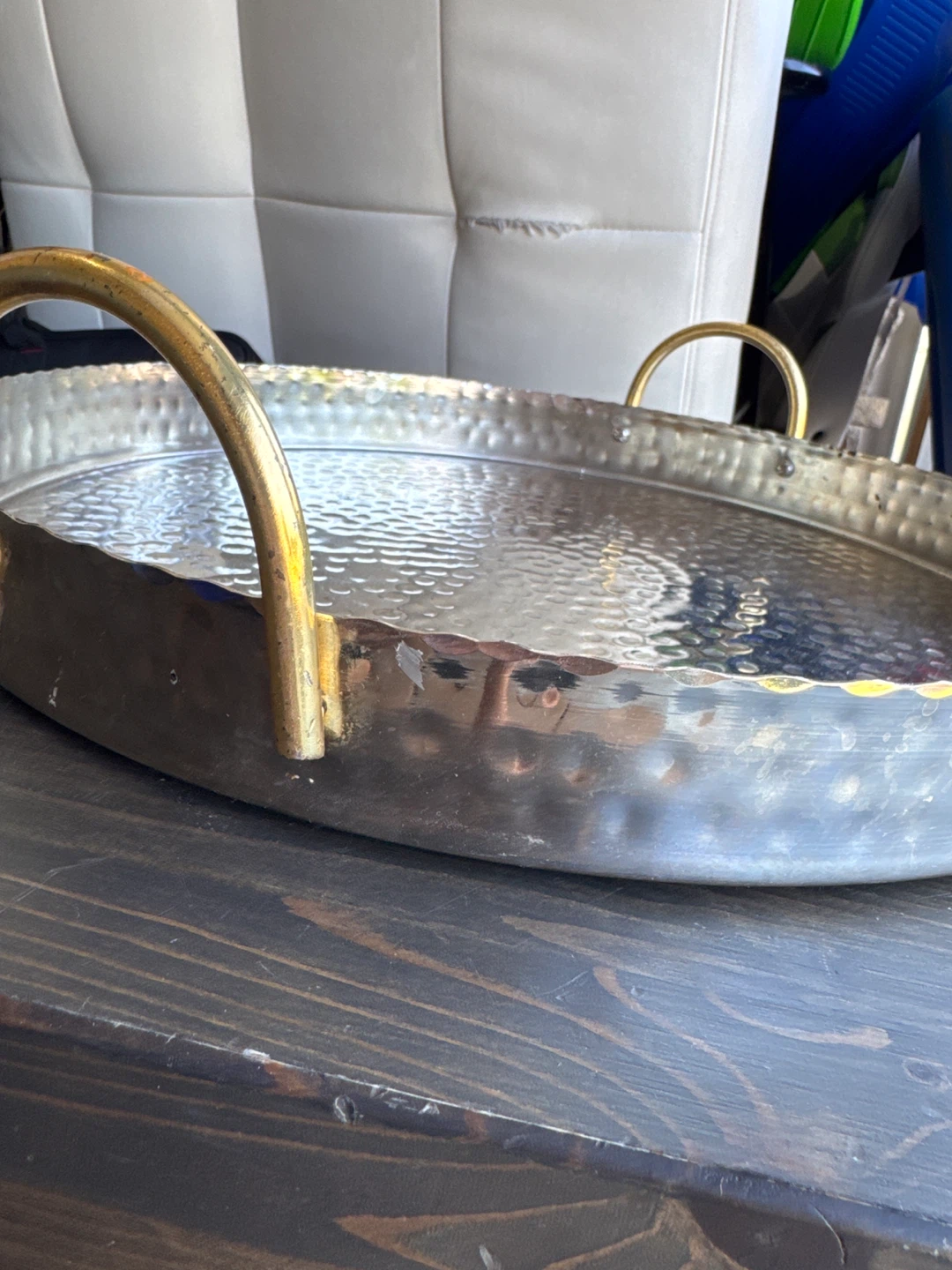 Hammered Metal Serving Tray with Gold Handles - photo 2