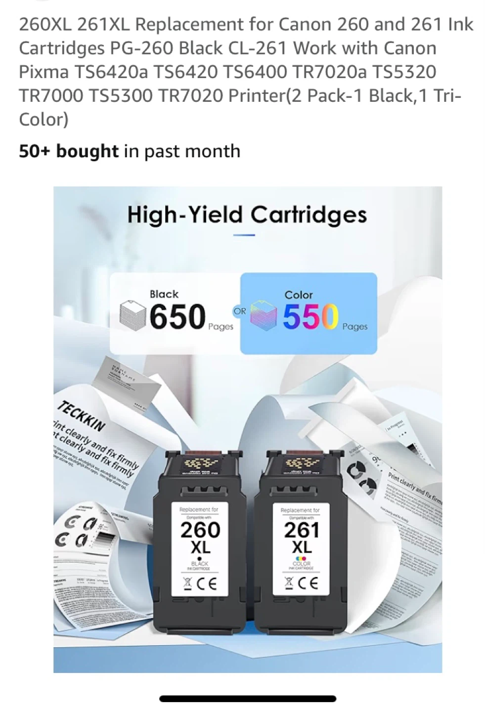 2 Pack 260XL 261XL Ink Cartridges for Canon PG-260 CL-261 - photo 3