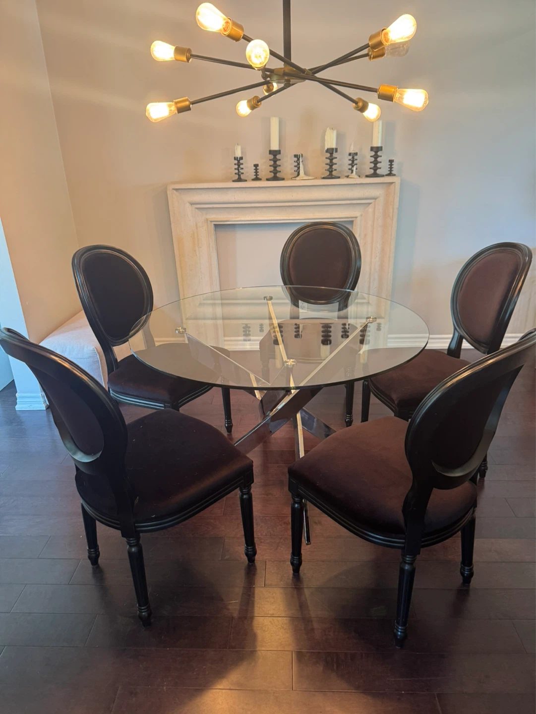 Glass Top Dining Table with 5 Chairs