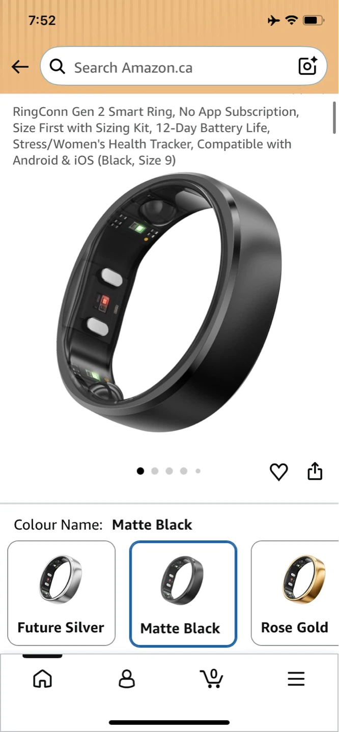 New RingConn Gen 2 Smart Ring - Matte Black, Size 9