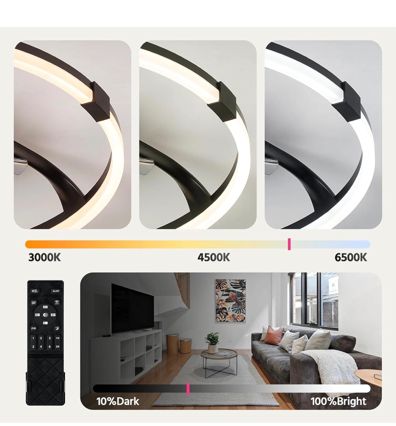 Black Flush Mount Ceiling Fan with Light 19.7" (50CM) LF9 - photo 4