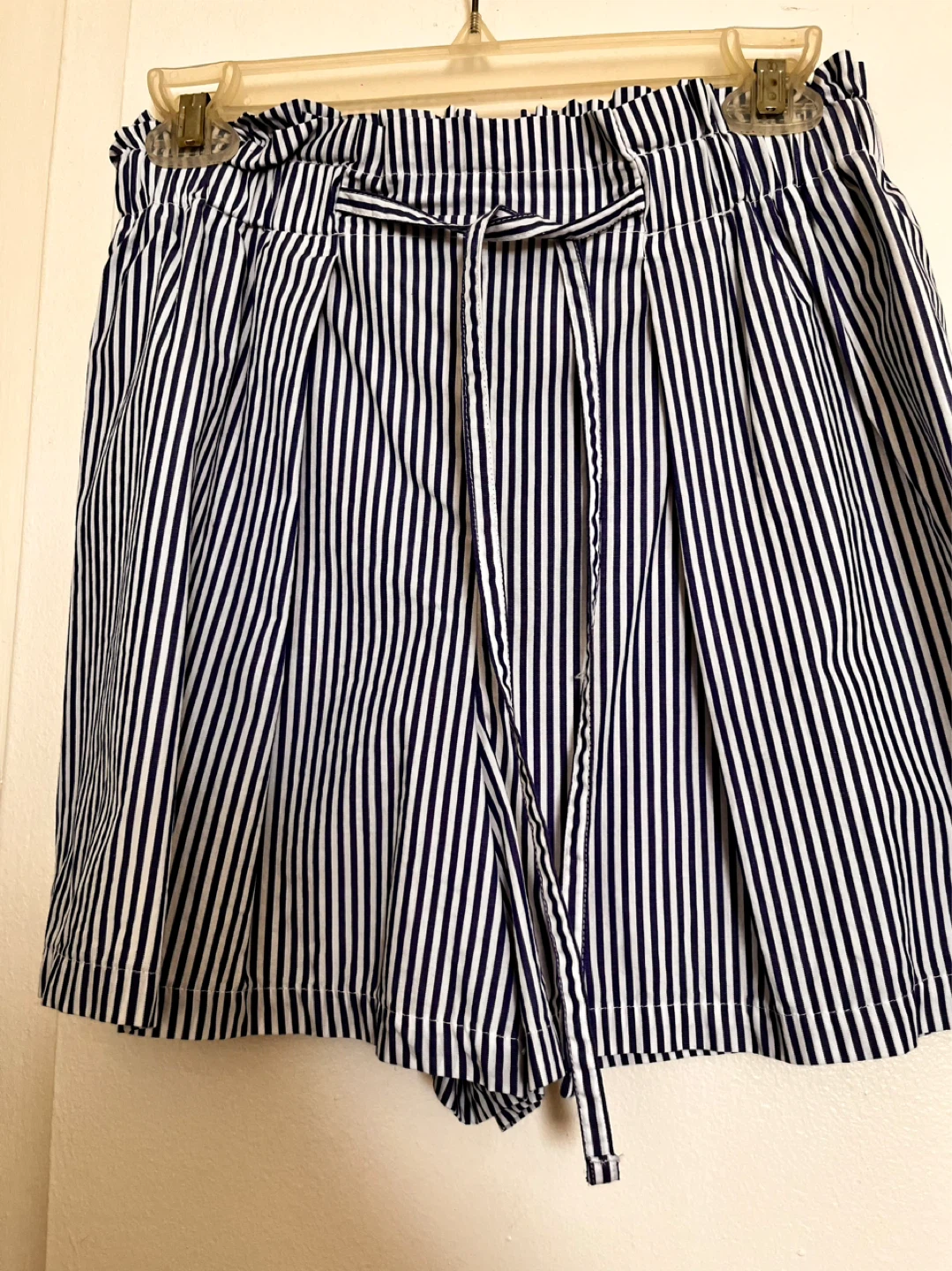 Blue and White Striped Shorts with elastic waistband
