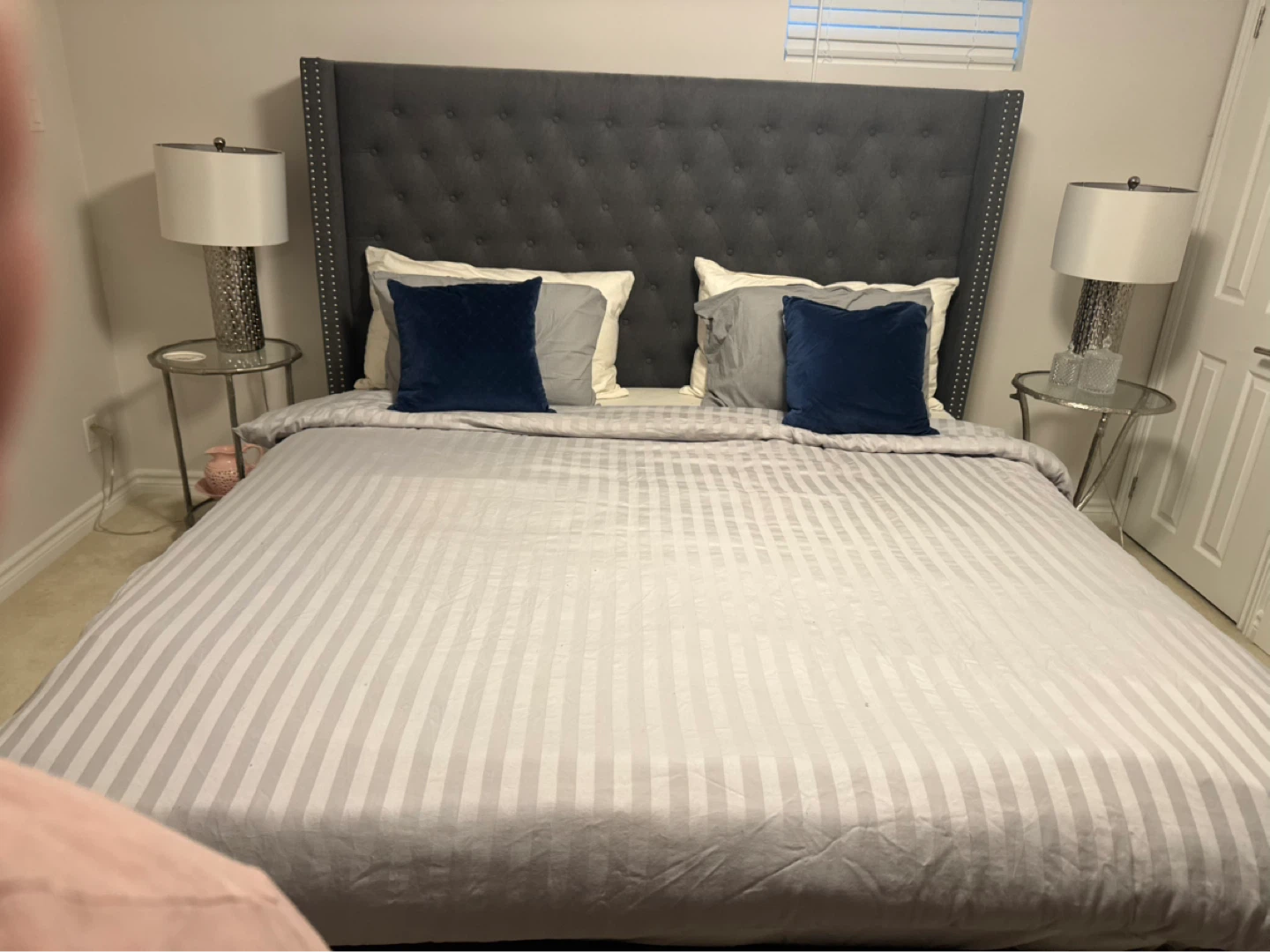 Dark Grey Tufted Wingback Bed Frame